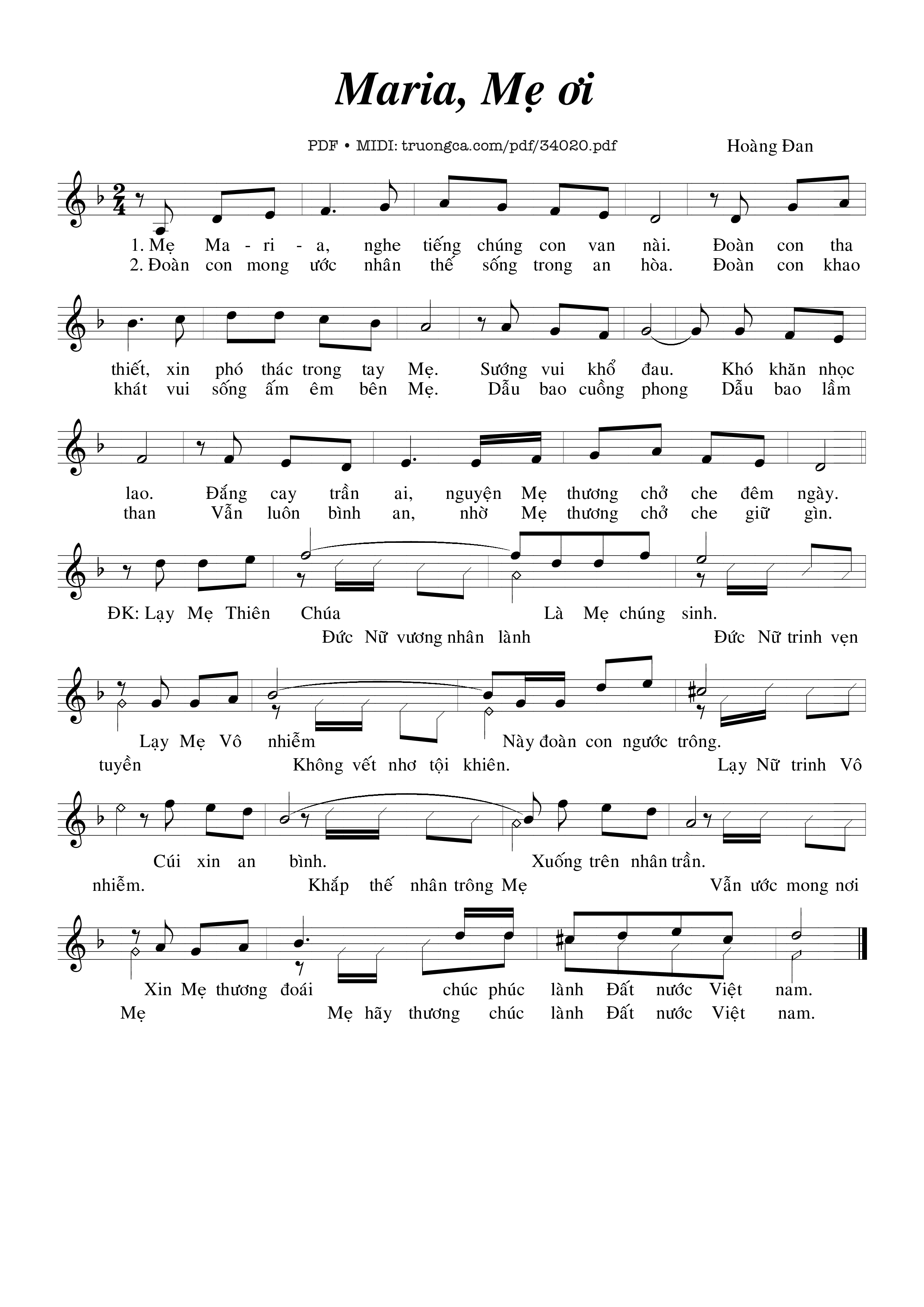 Page 1 of Sheet music PDF Maria Mẹ Ơi - Hoàng Đan
