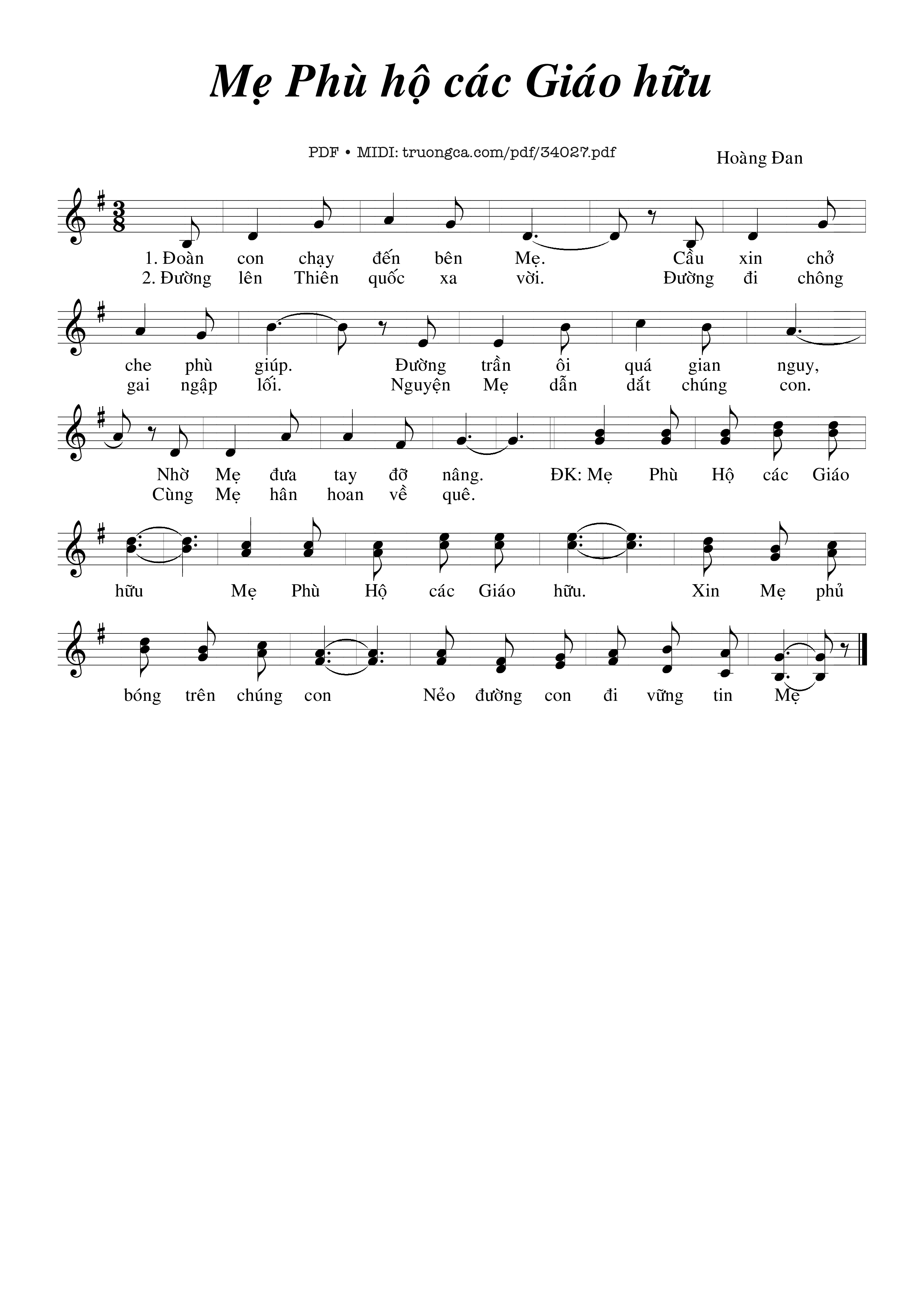 Page 1 of Sheet music PDF Mẹ Phù Hộ Các Giáo Hữu - Hoàng Đan