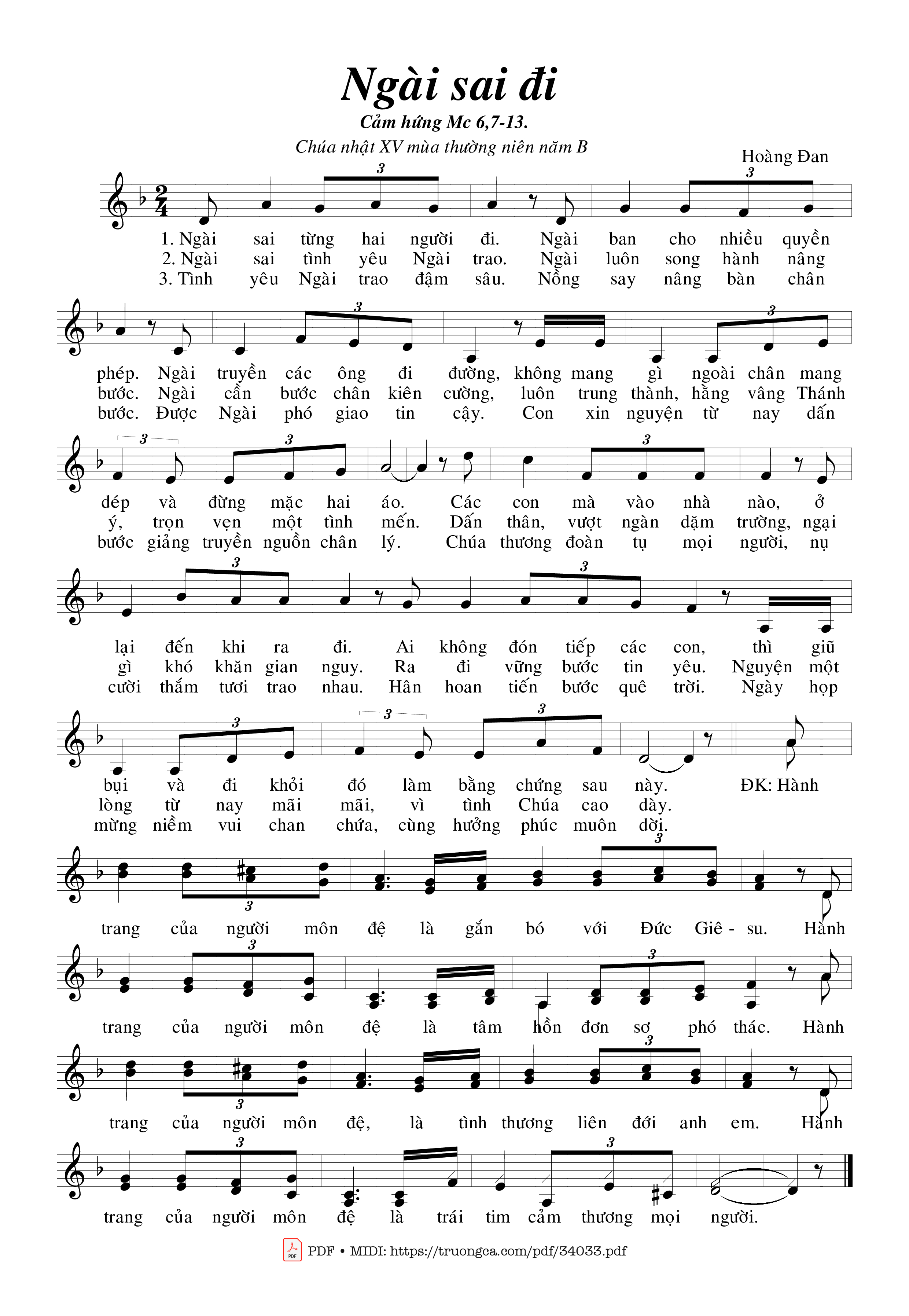 Sheet PDF of Ngài Sai Đi - Hoàng Đan