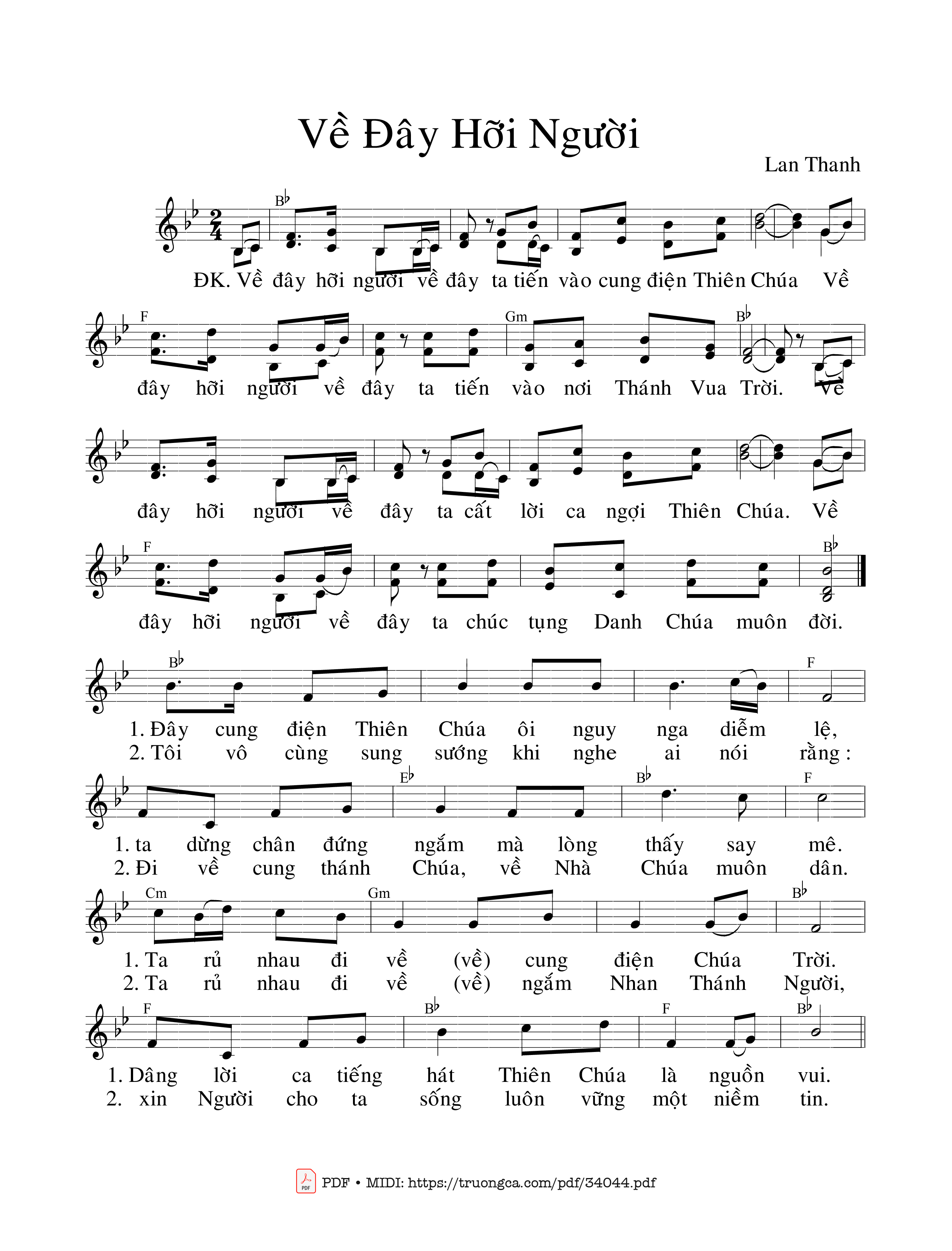 Sheet PDF of Về Đây Hỡi Người Về Đây, Ta Tiến Vào Cung Điện Thiên Chúa