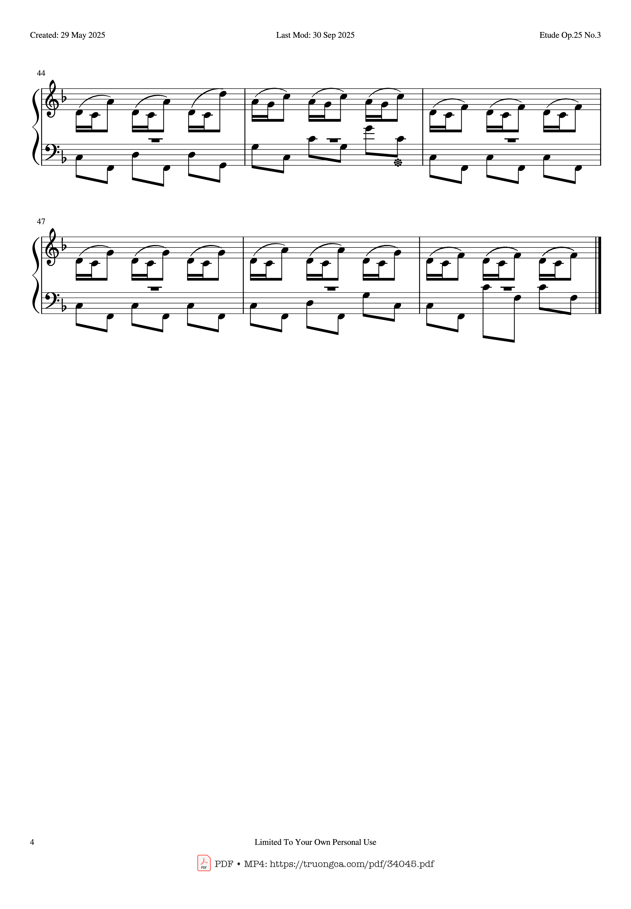 Page 4 of Sheet music PDF Piano Etude Op.25 No.3 (The Knight) Piano EASY - Frederic Chopin