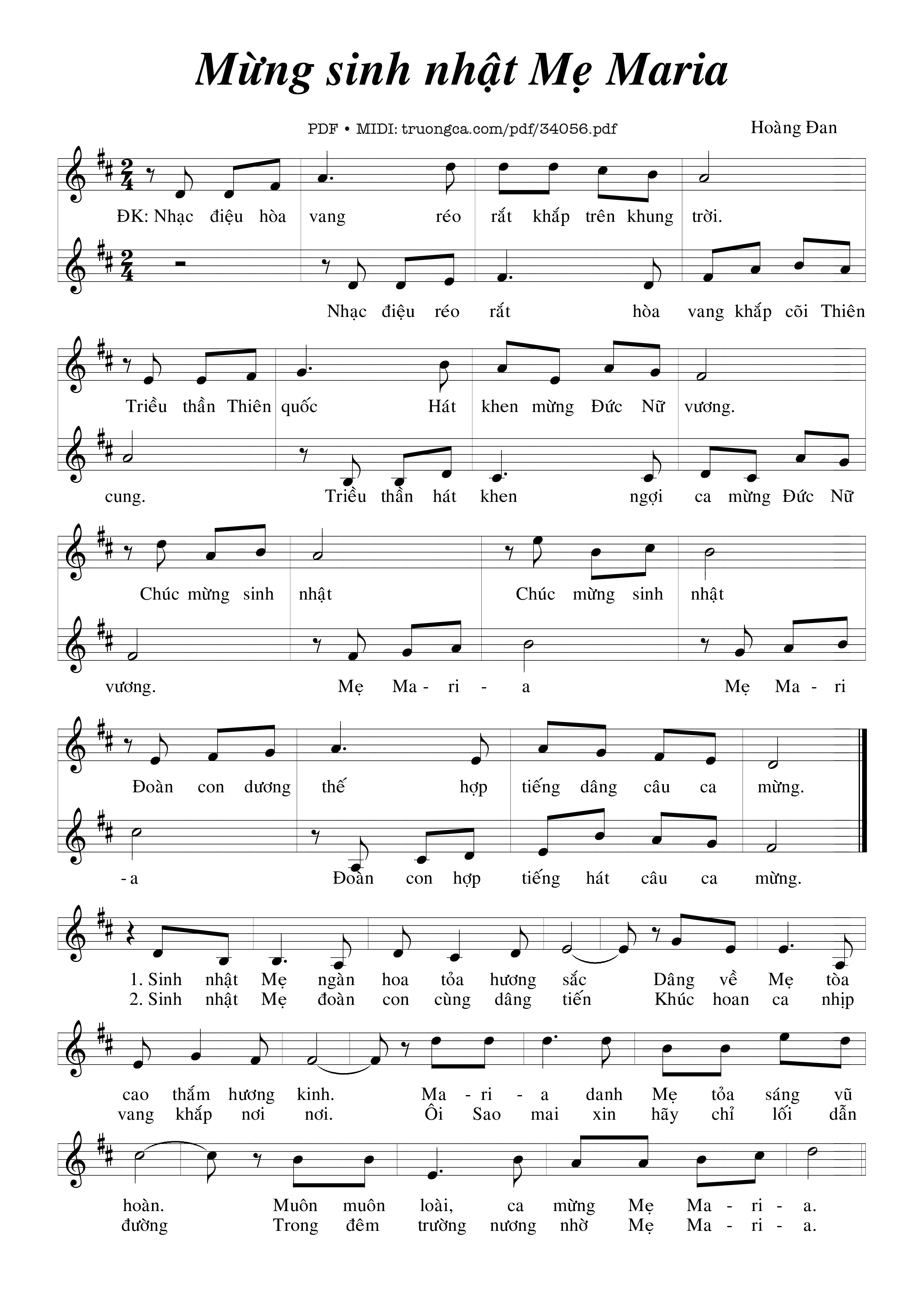 Sheet PDF of Mừng Sinh Nhật Mẹ Maria