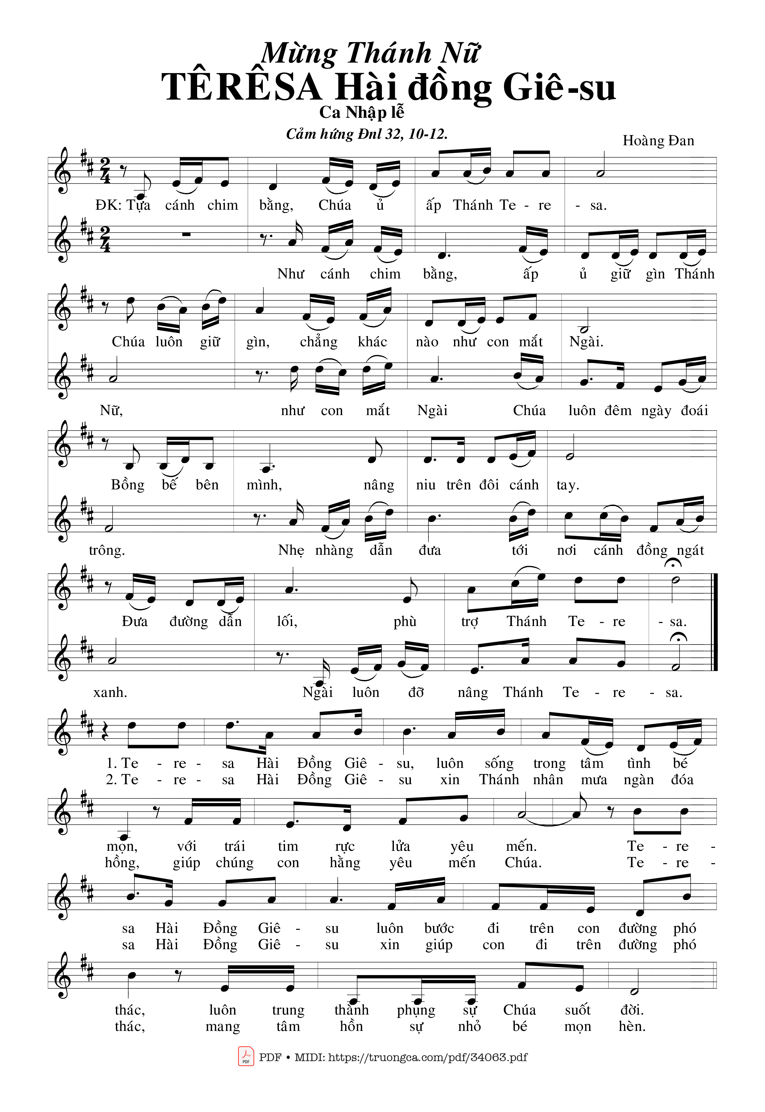 Sheet PDF of Mừng Thánh Nữ Têrêsa Hài Đồng Giêsu