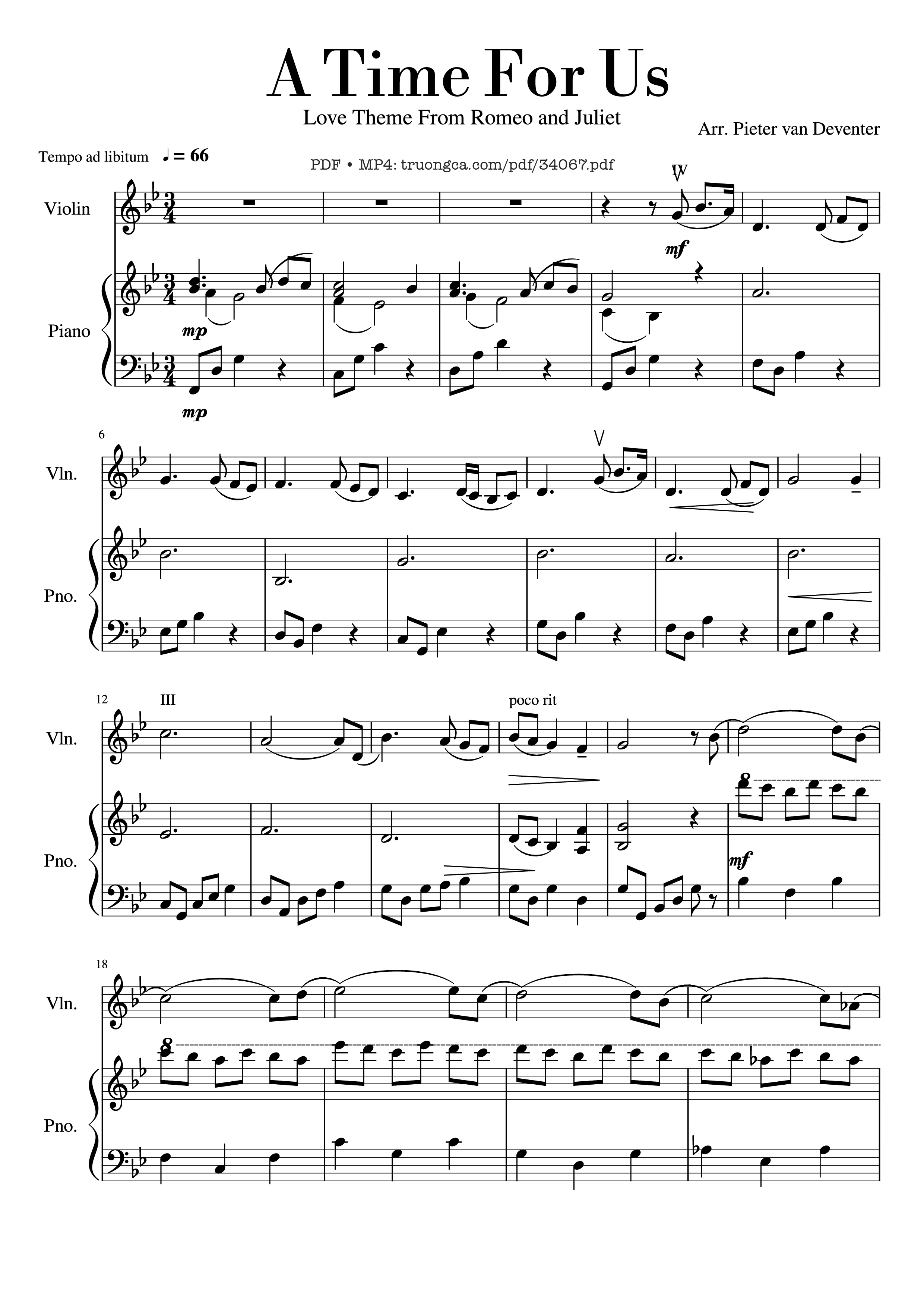 Sheet PDF of A Time For Us Piano & Violin