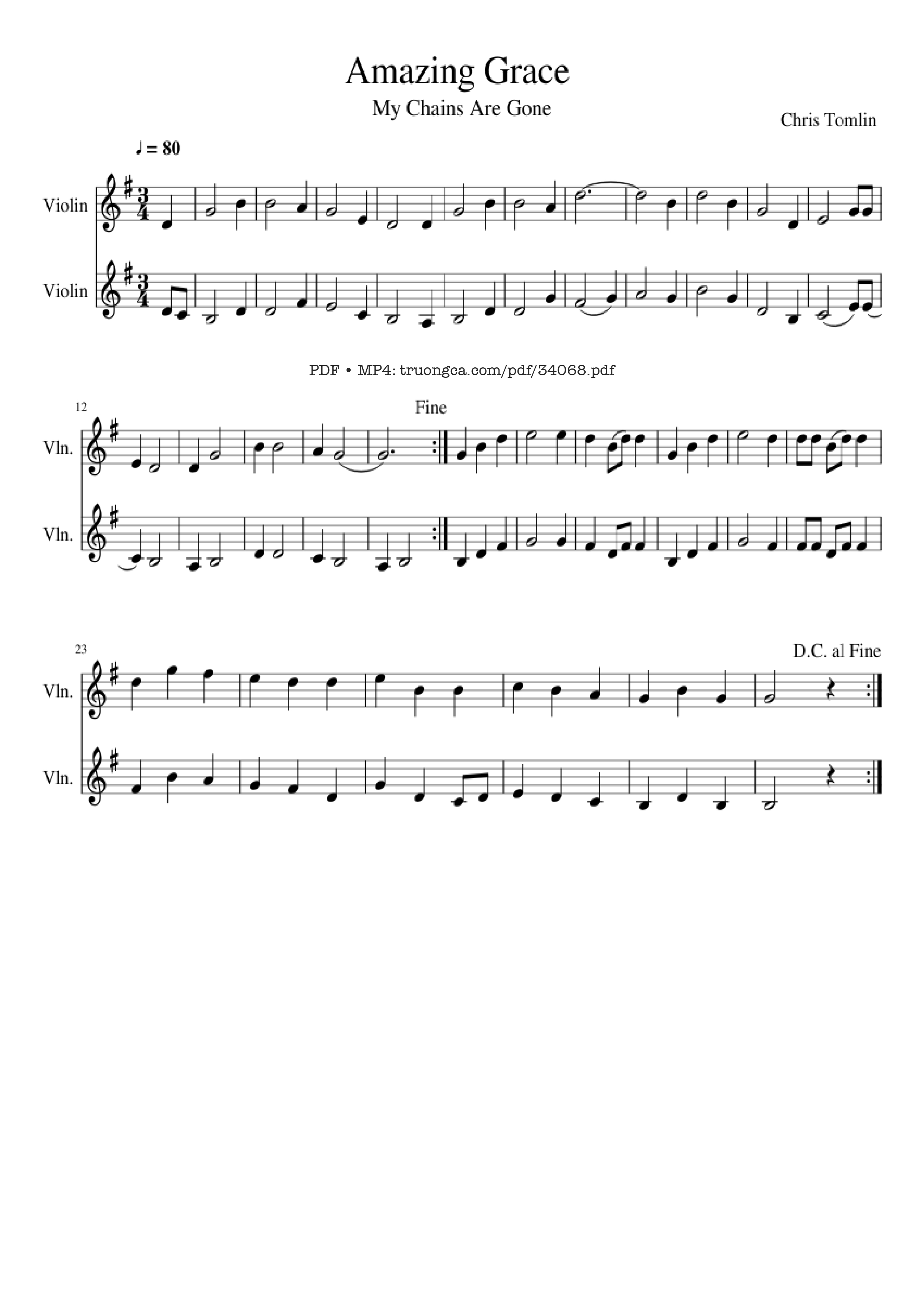 Sheet PDF of Amazing Grace Violin