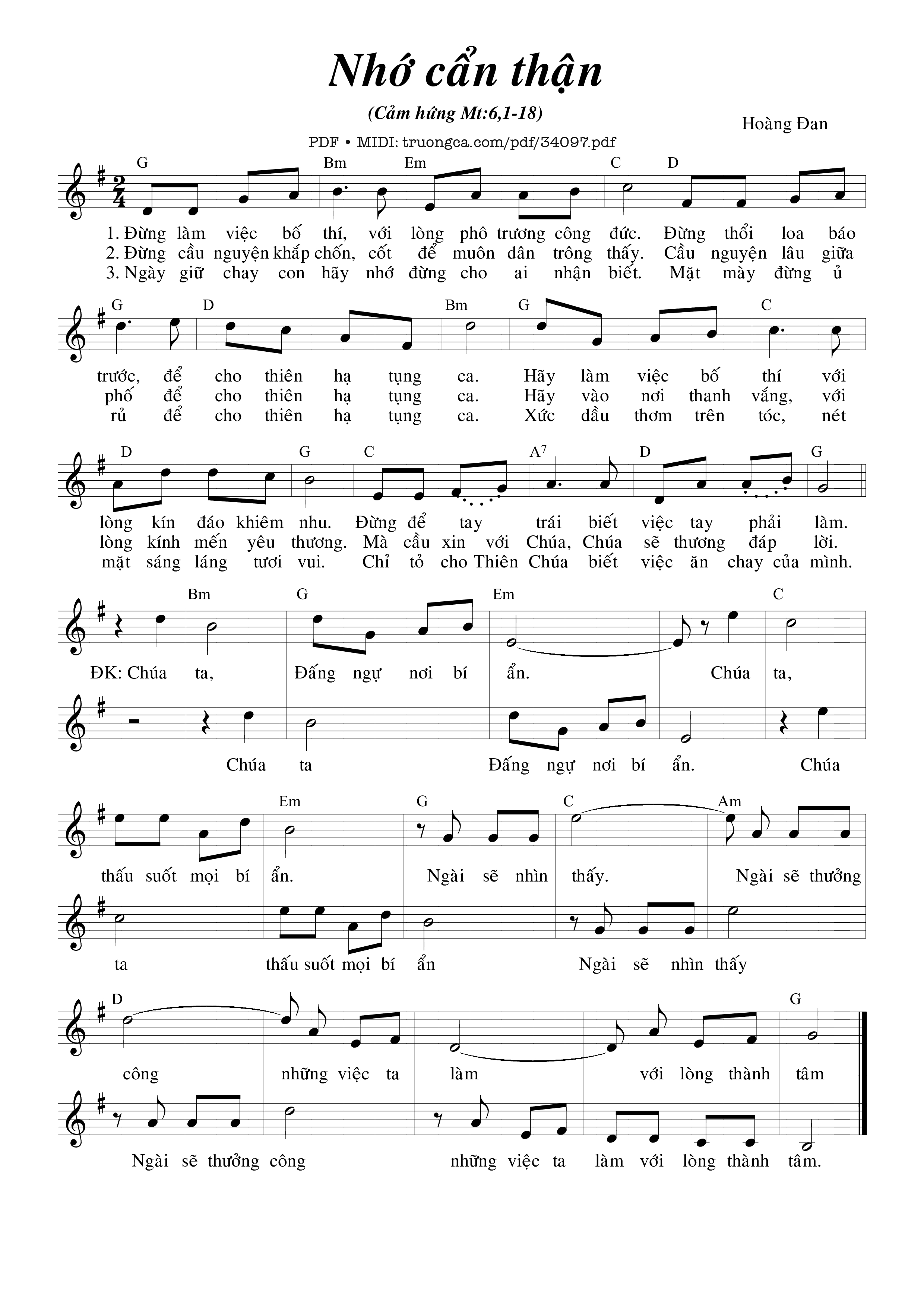 Sheet PDF of Nhớ Cẩn Thận