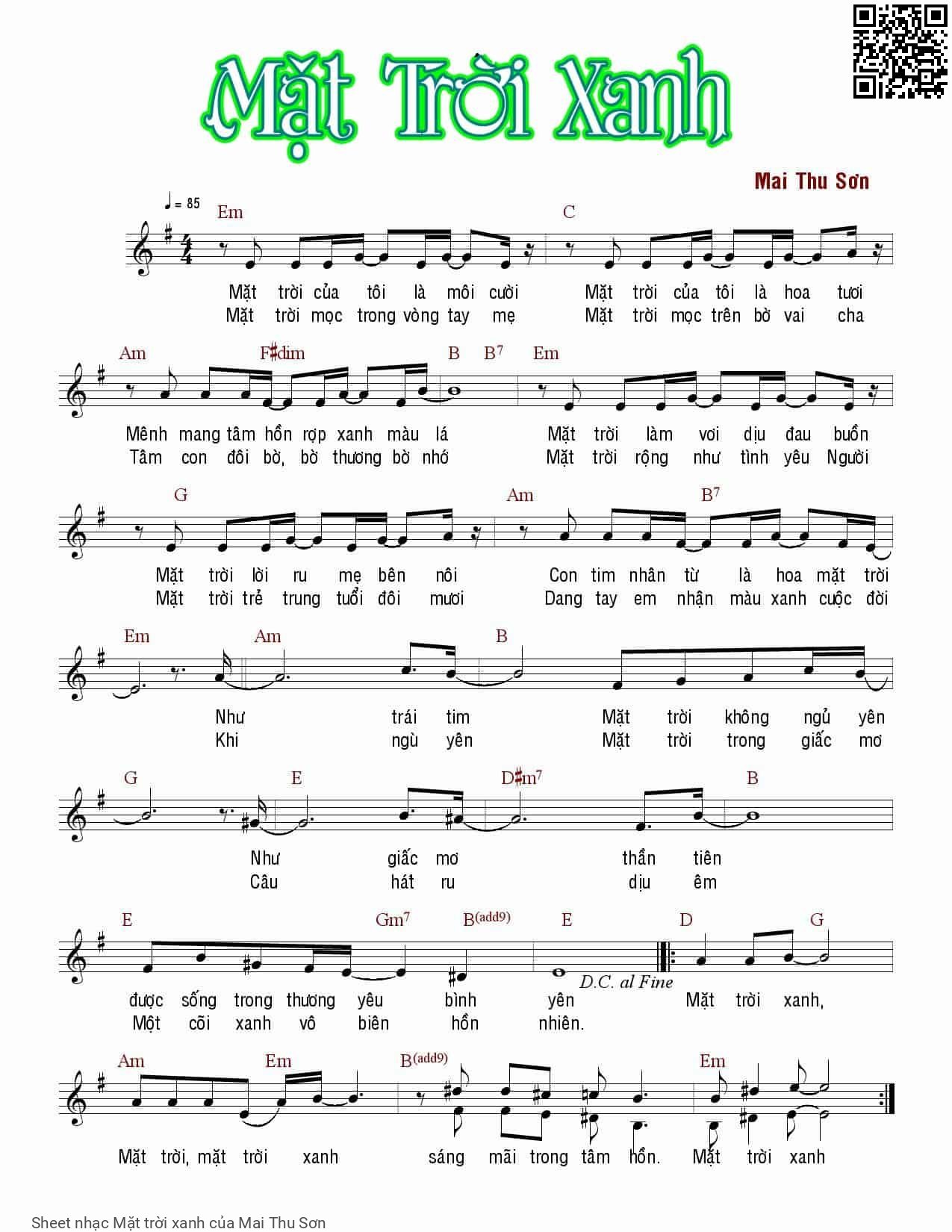 Sheet PDF of Mặt trời xanh