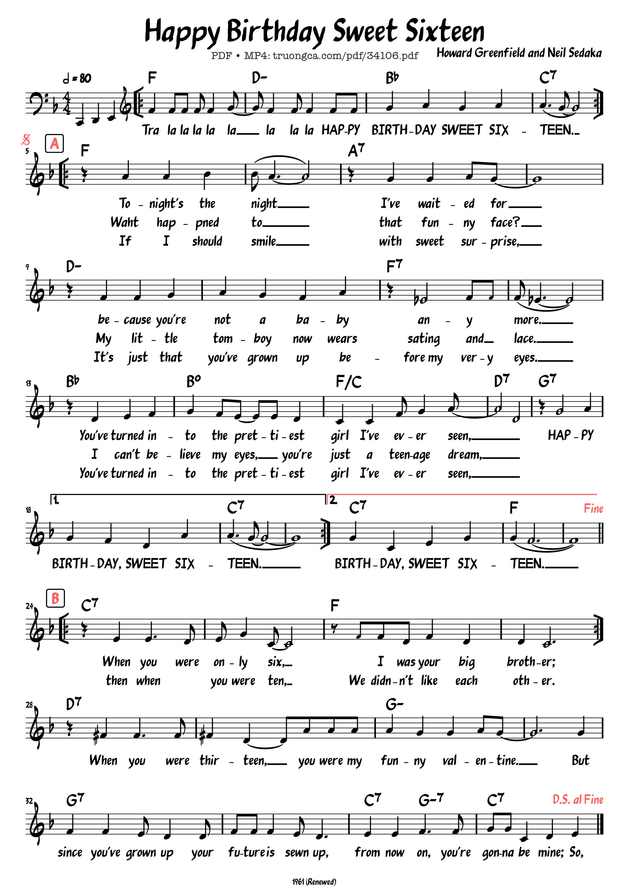 Sheet PDF of Happy Birthday Sweet Sixteen