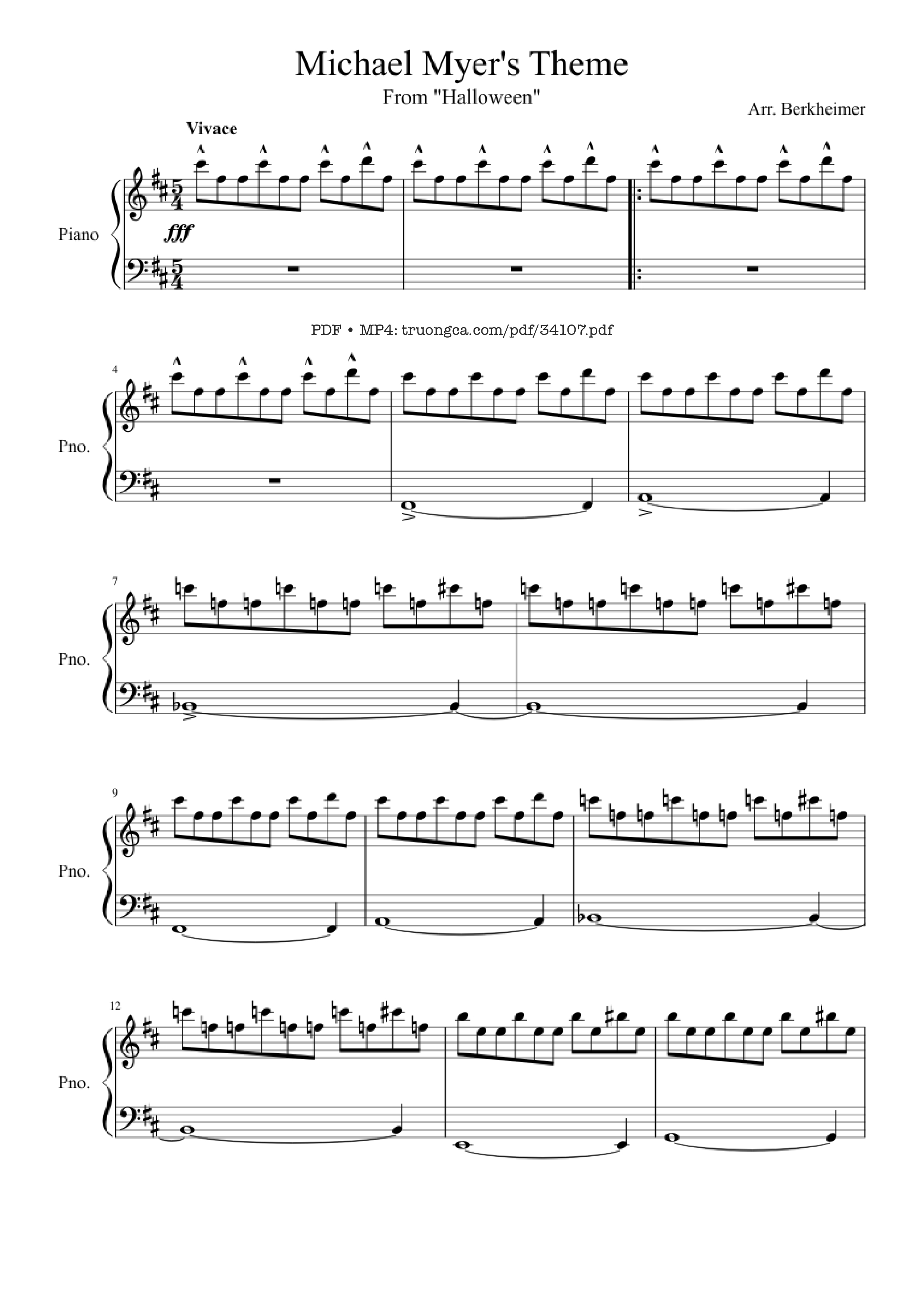 Sheet PDF of Michael Myers Halloween Theme Song Piano