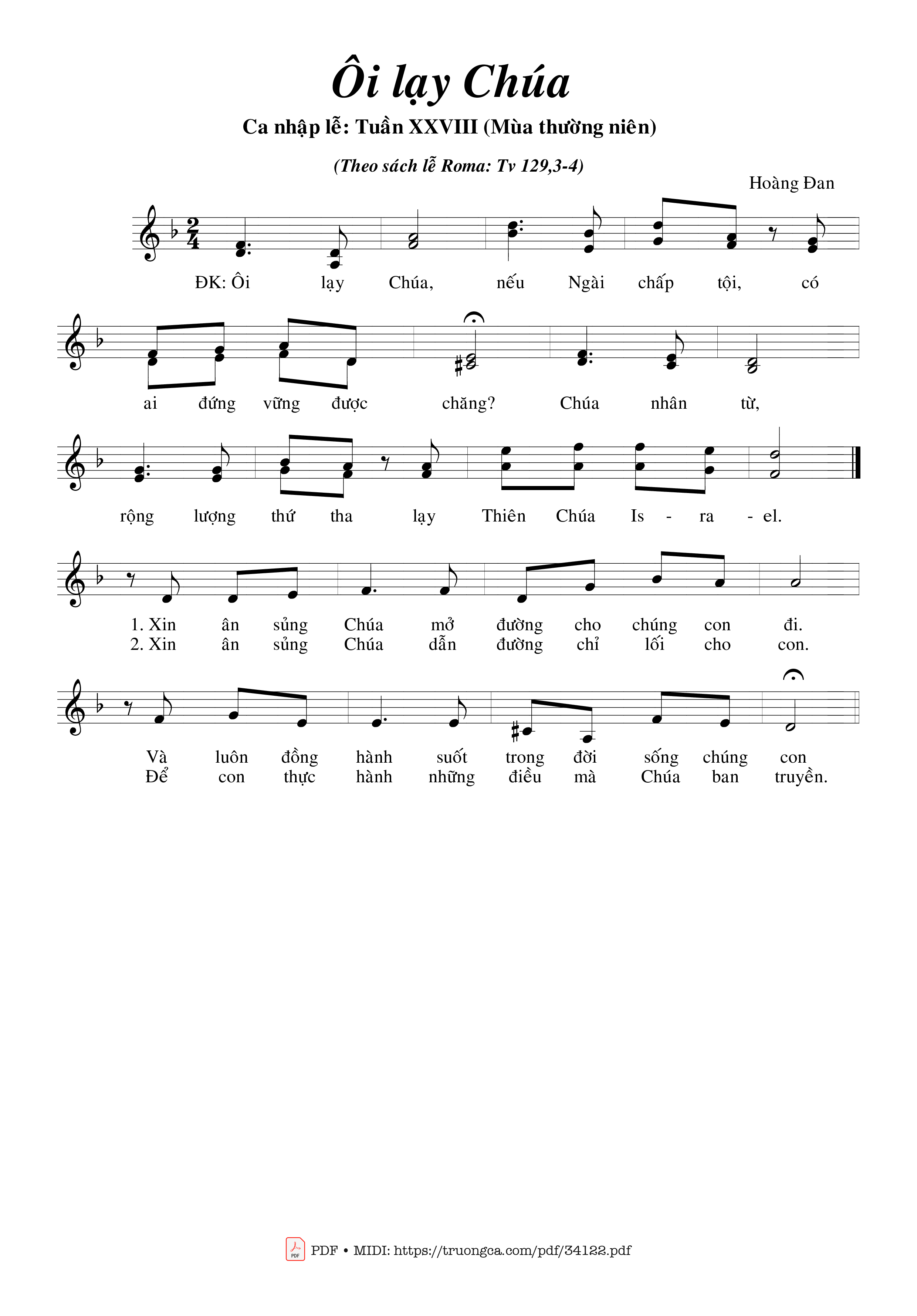 Page 1 of Sheet music PDF Ôi Lạy Chúa - Hoàng Đan