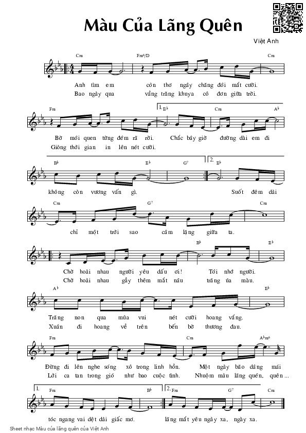 Sheet PDF of Màu của lãng quên