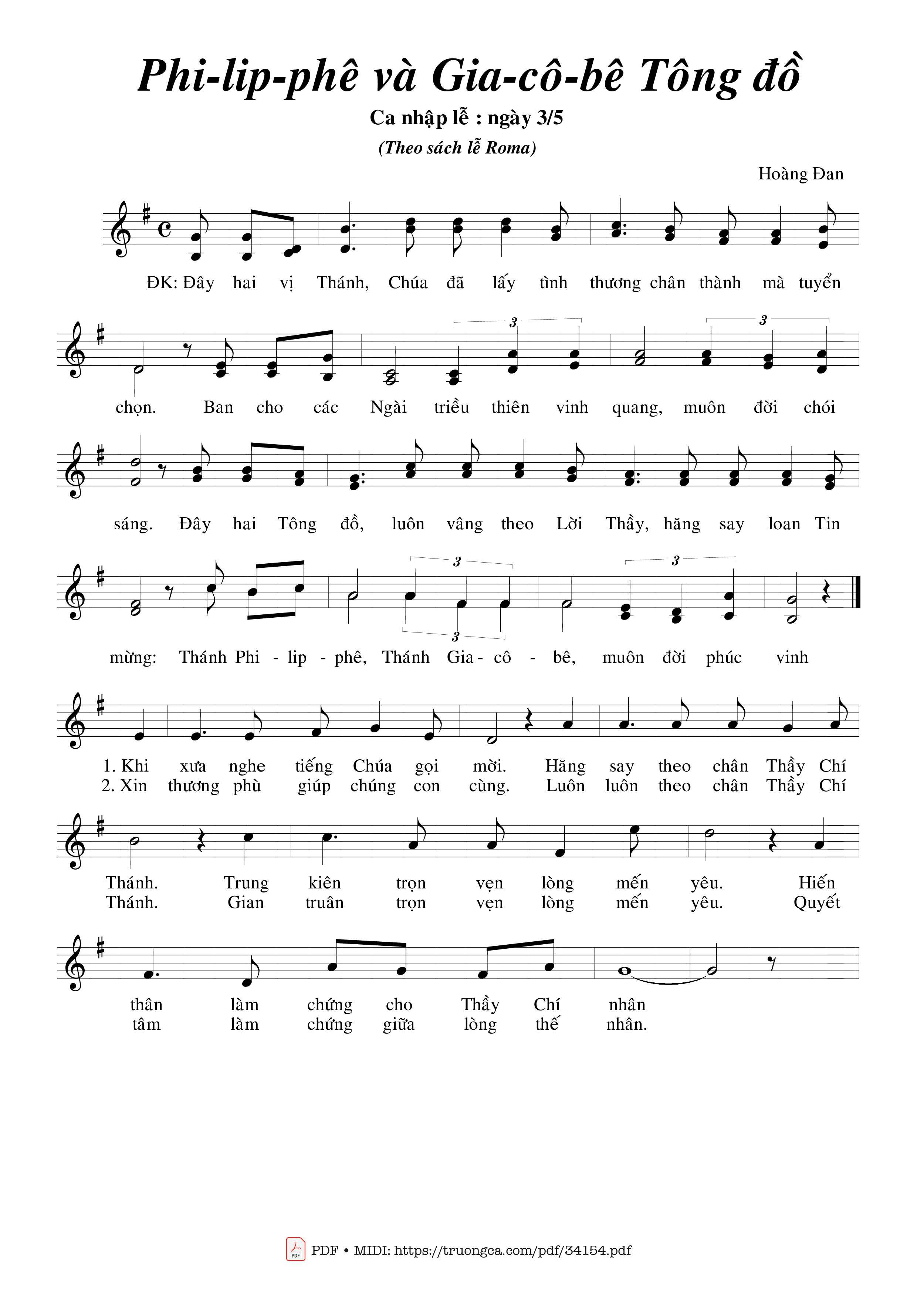 Page 1 of Sheet music PDF Philipphê Và Giacôbê Tông Đồ - Hoàng Đan
