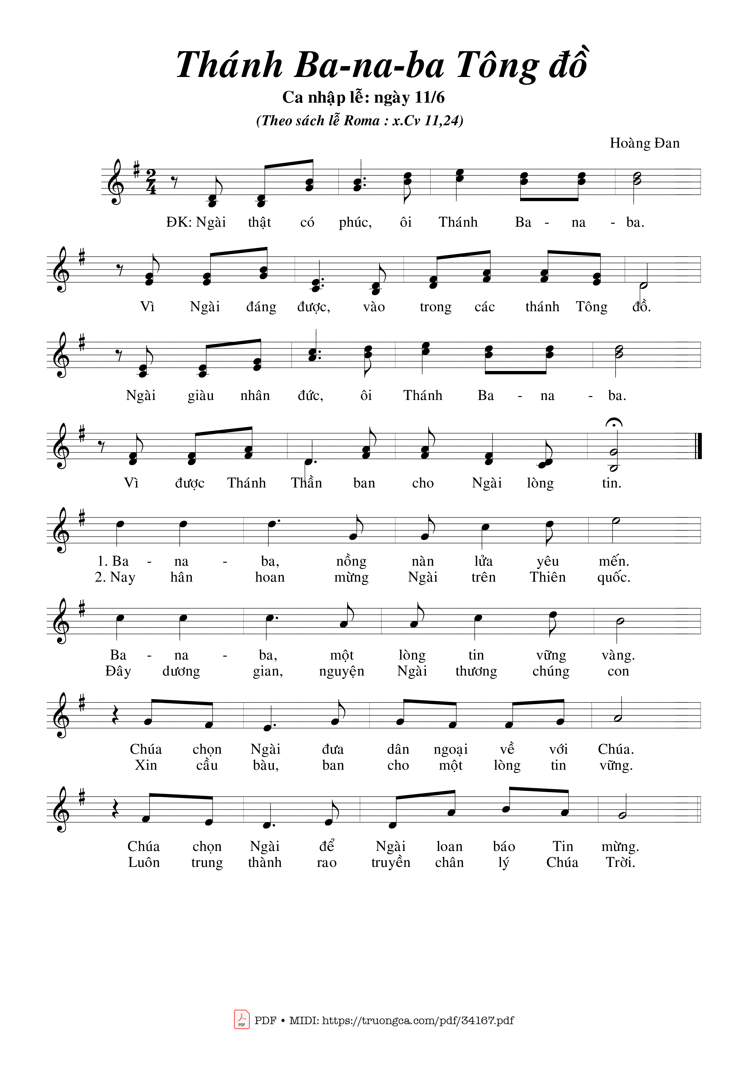 Page 1 of Sheet music PDF Thánh Banaba Tông Đồ - Hoàng Đan