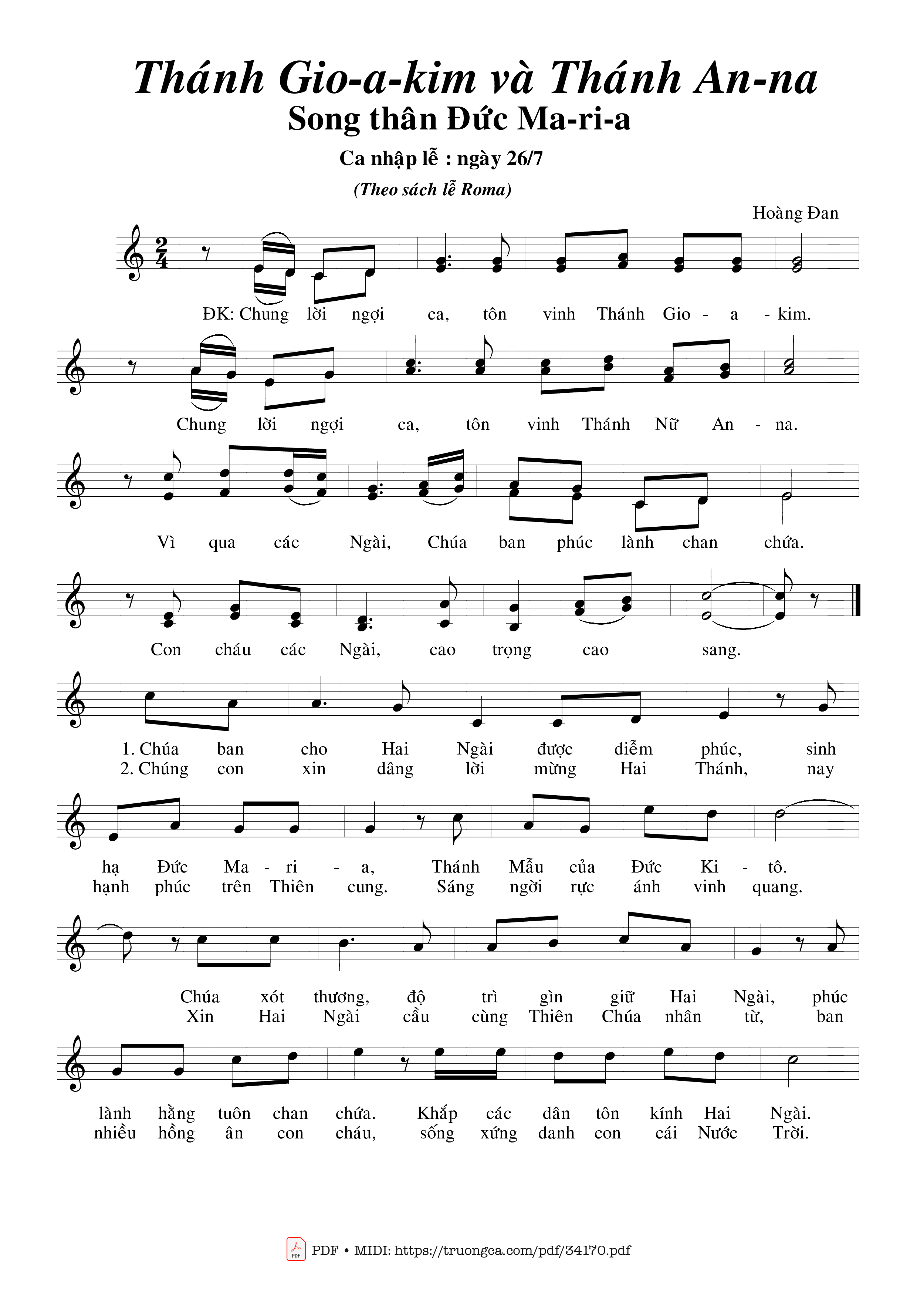 Sheet PDF of Thánh Gioakim Và Thánh Anna