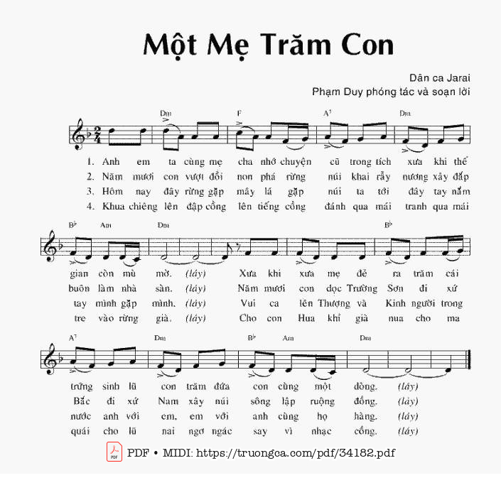 Sheet PDF of Một Mẹ Trăm Con