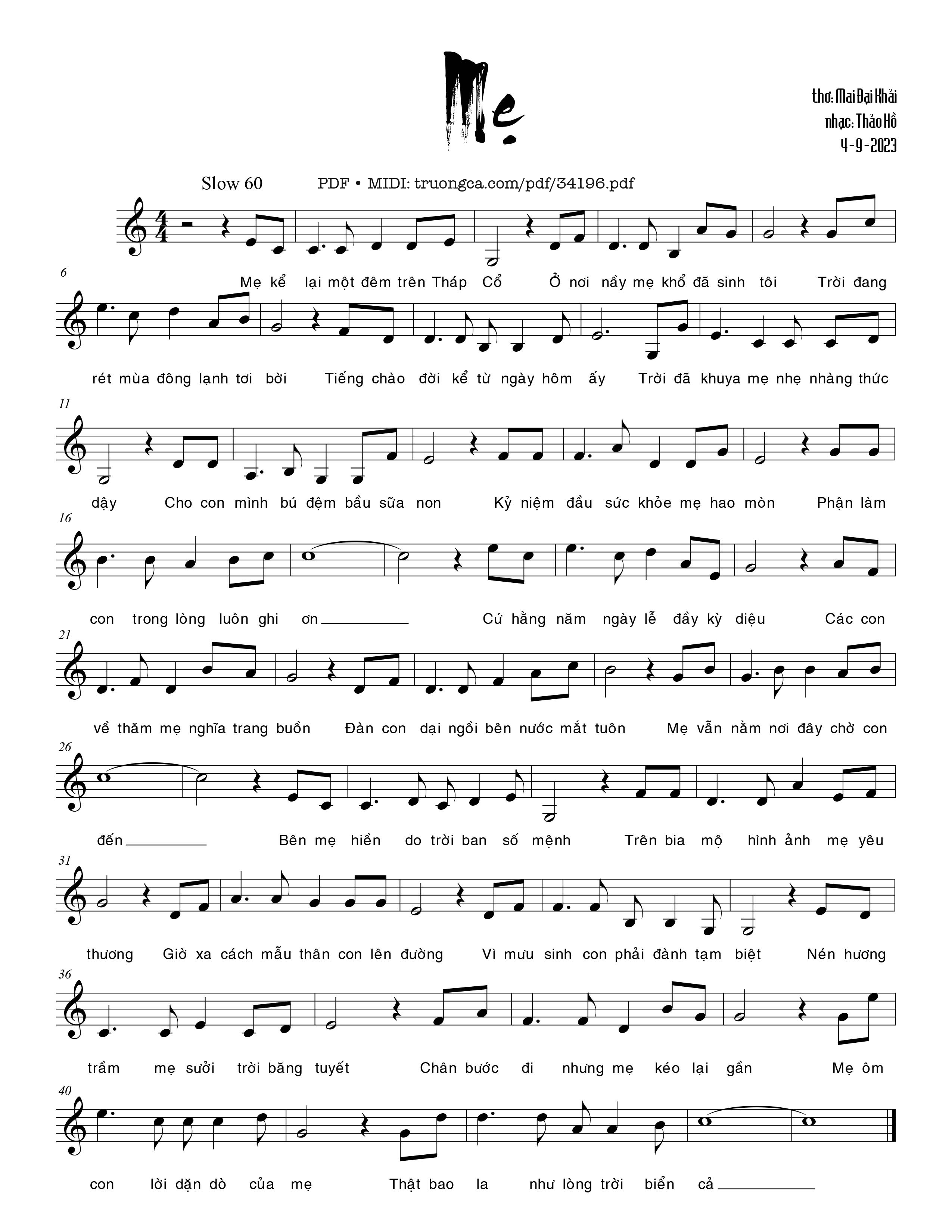 Page 1 of Sheet music PDF Mẹ - Thảo Hồ