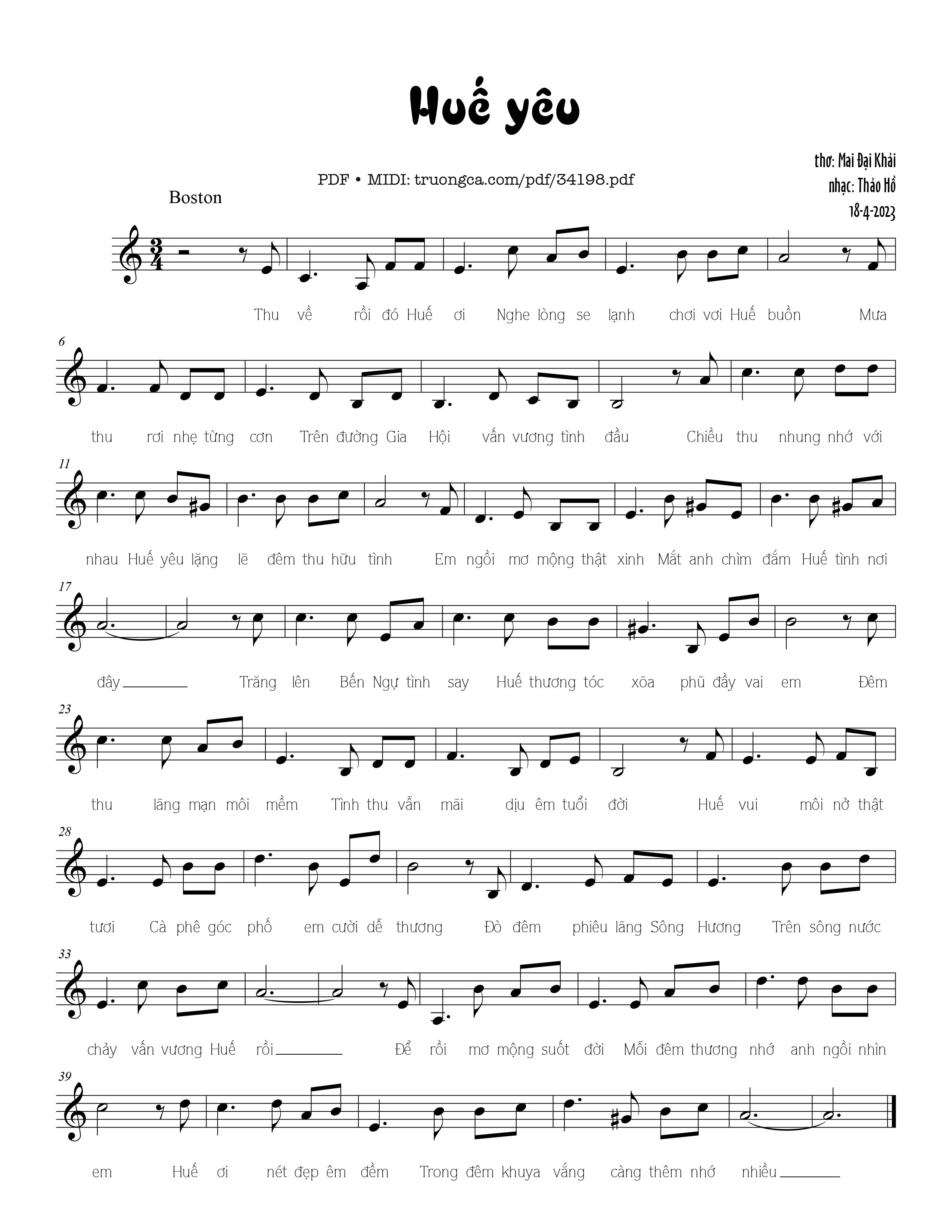 Page 1 of Sheet music PDF Huế yêu - Thảo Hồ
