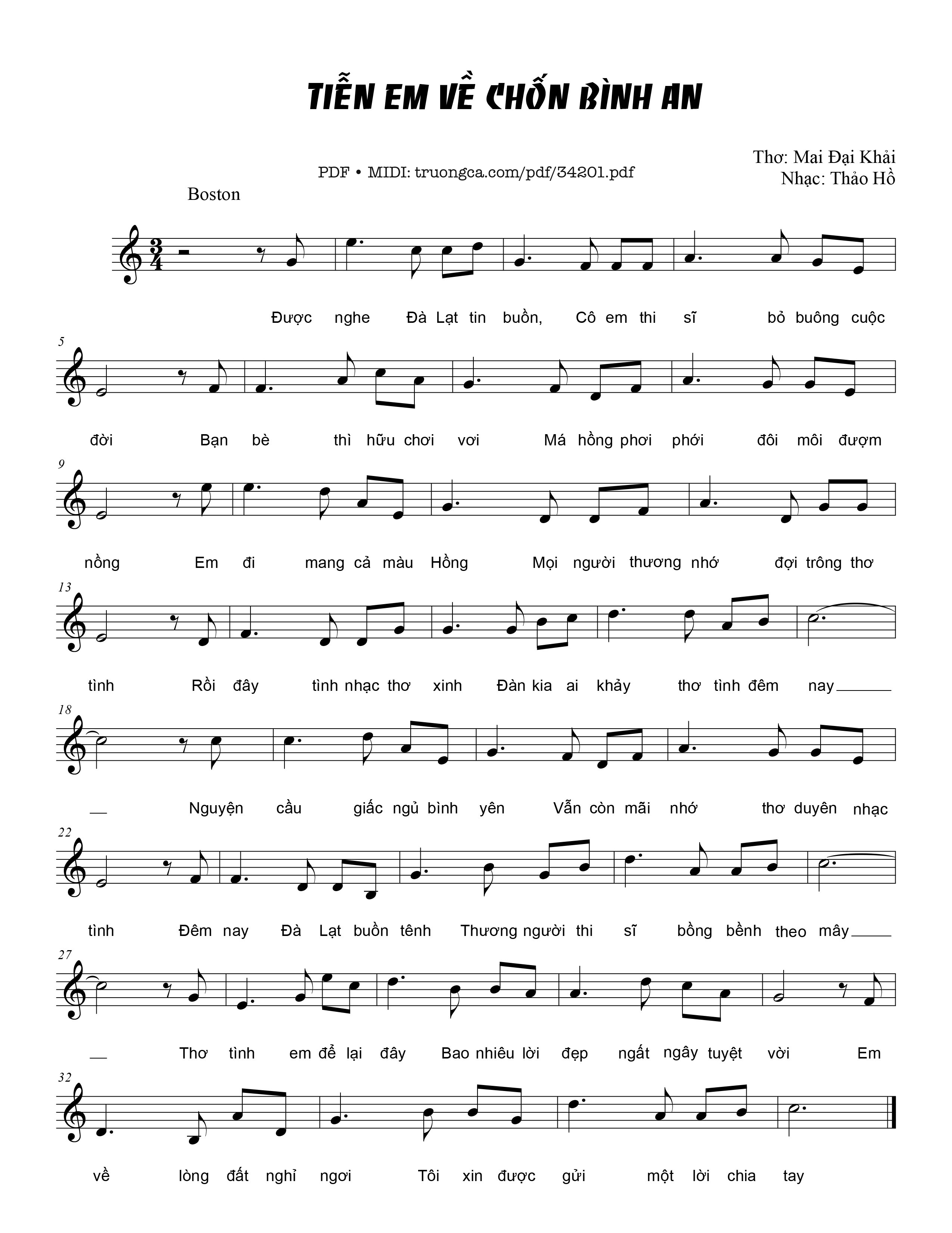 Sheet PDF of Tiễn em về chốn bình an