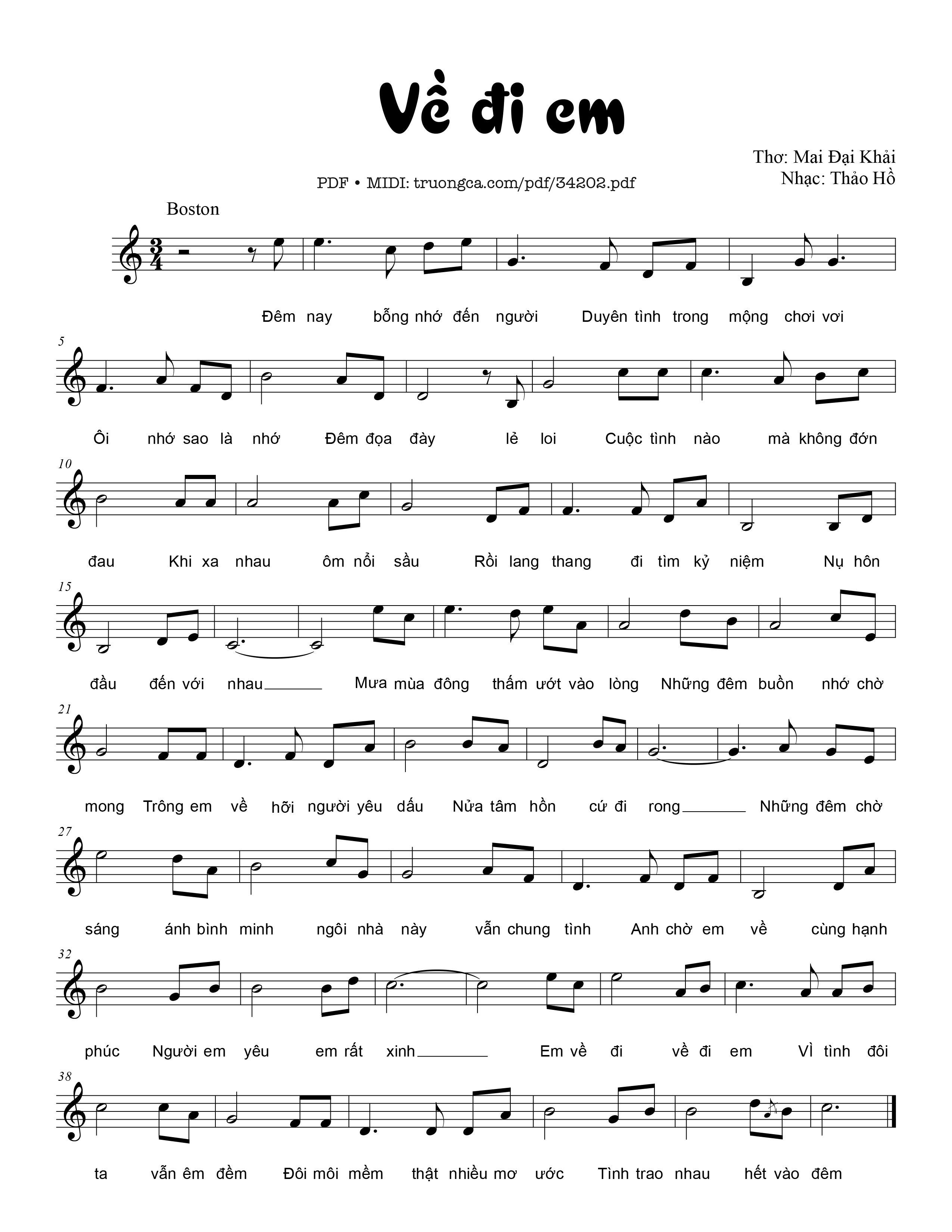 Sheet PDF of Về đi em - Thảo Hồ