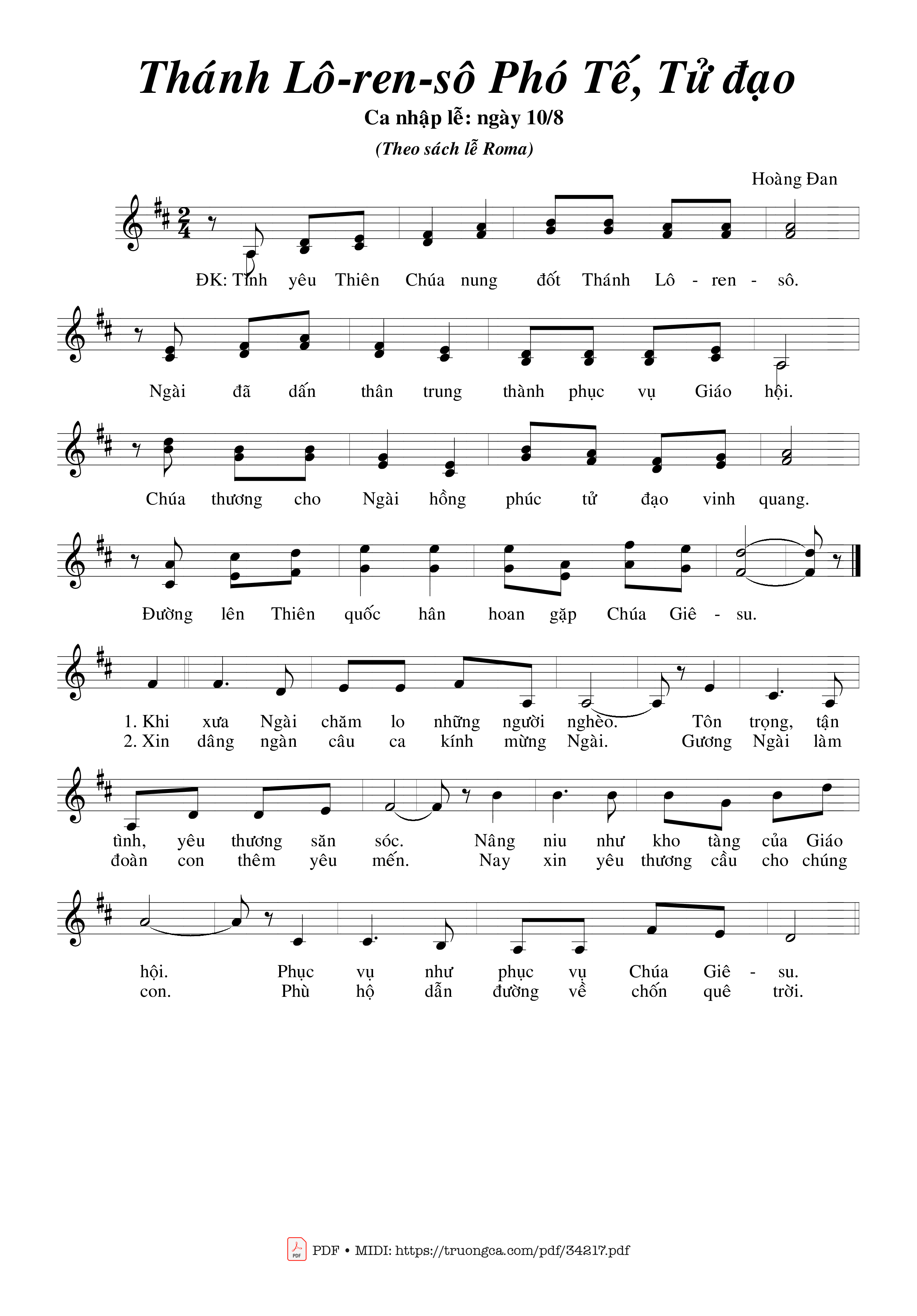 Sheet PDF of Thánh Lôrensô Phó Tế Tử Đạo