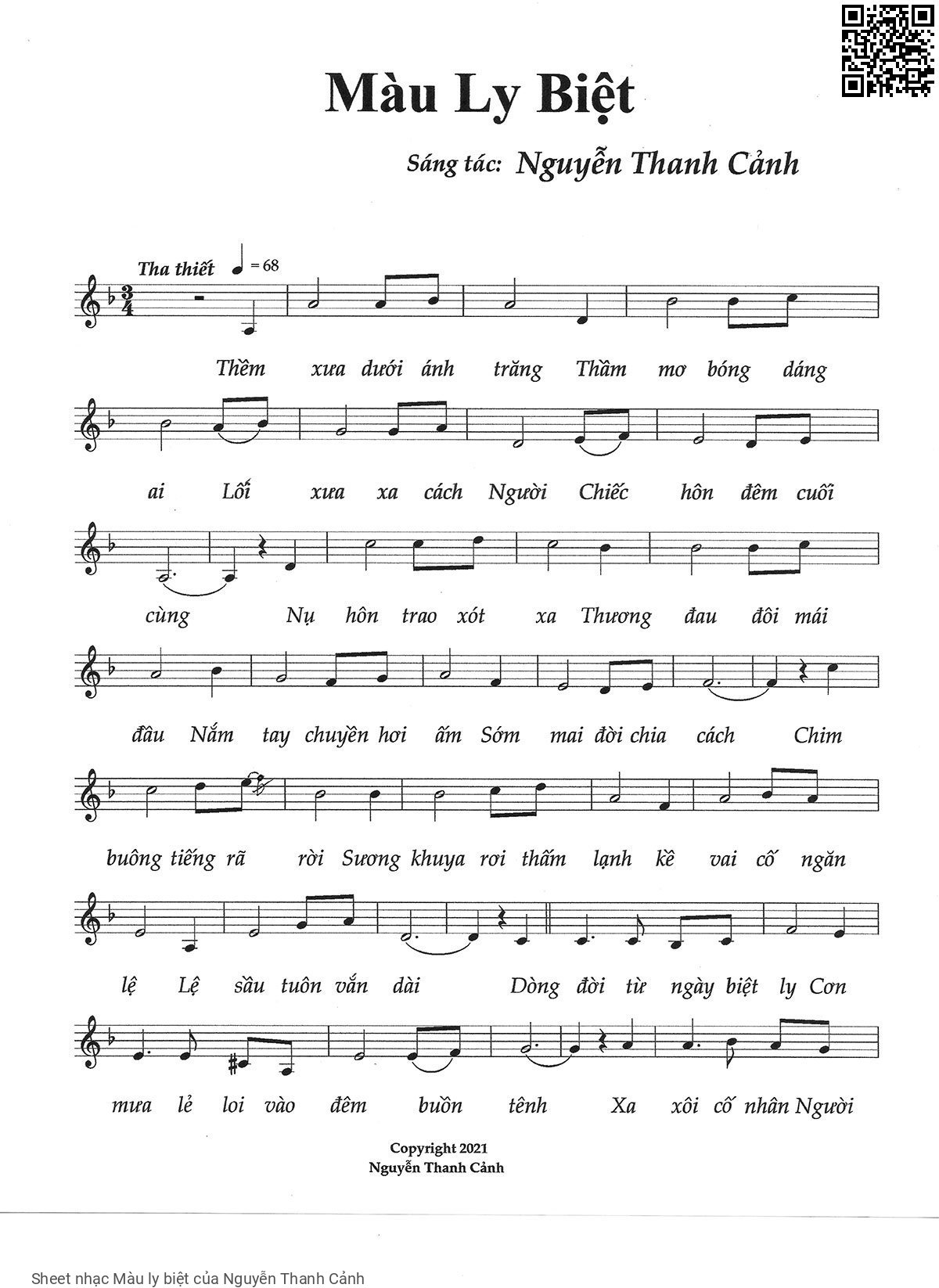 Page 1 of Sheet music PDF Màu ly biệt - Nguyễn Thanh Cảnh