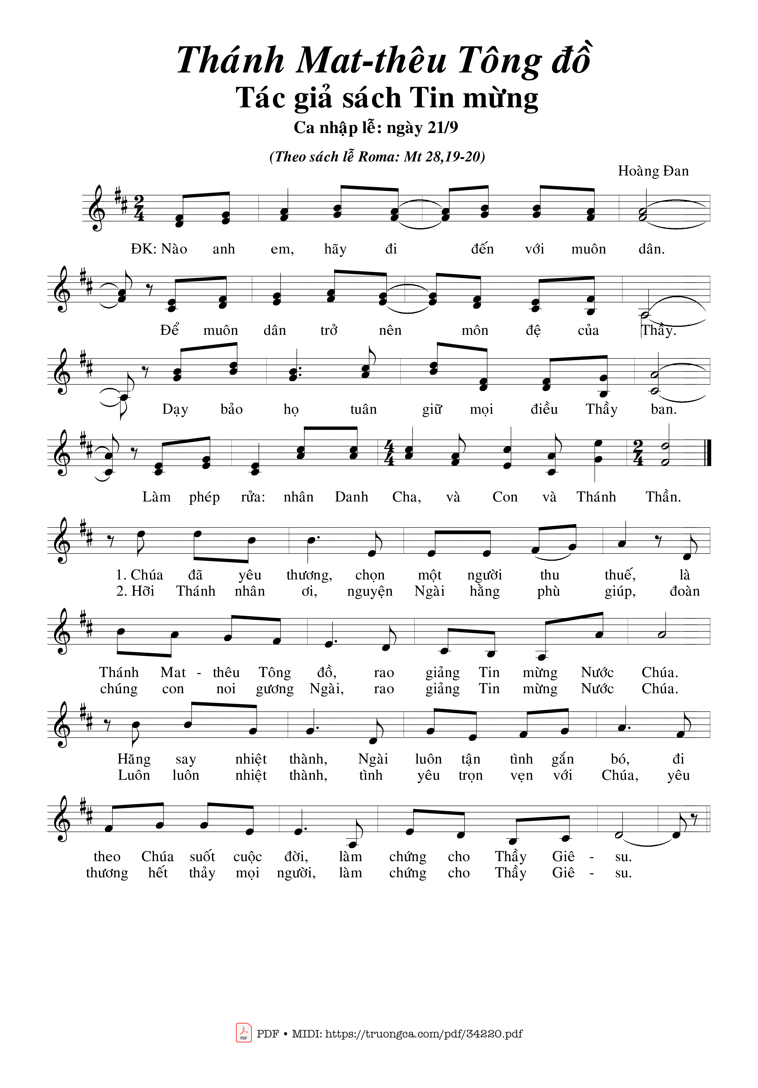 Sheet PDF of Thánh Matthêu Tông Đồ