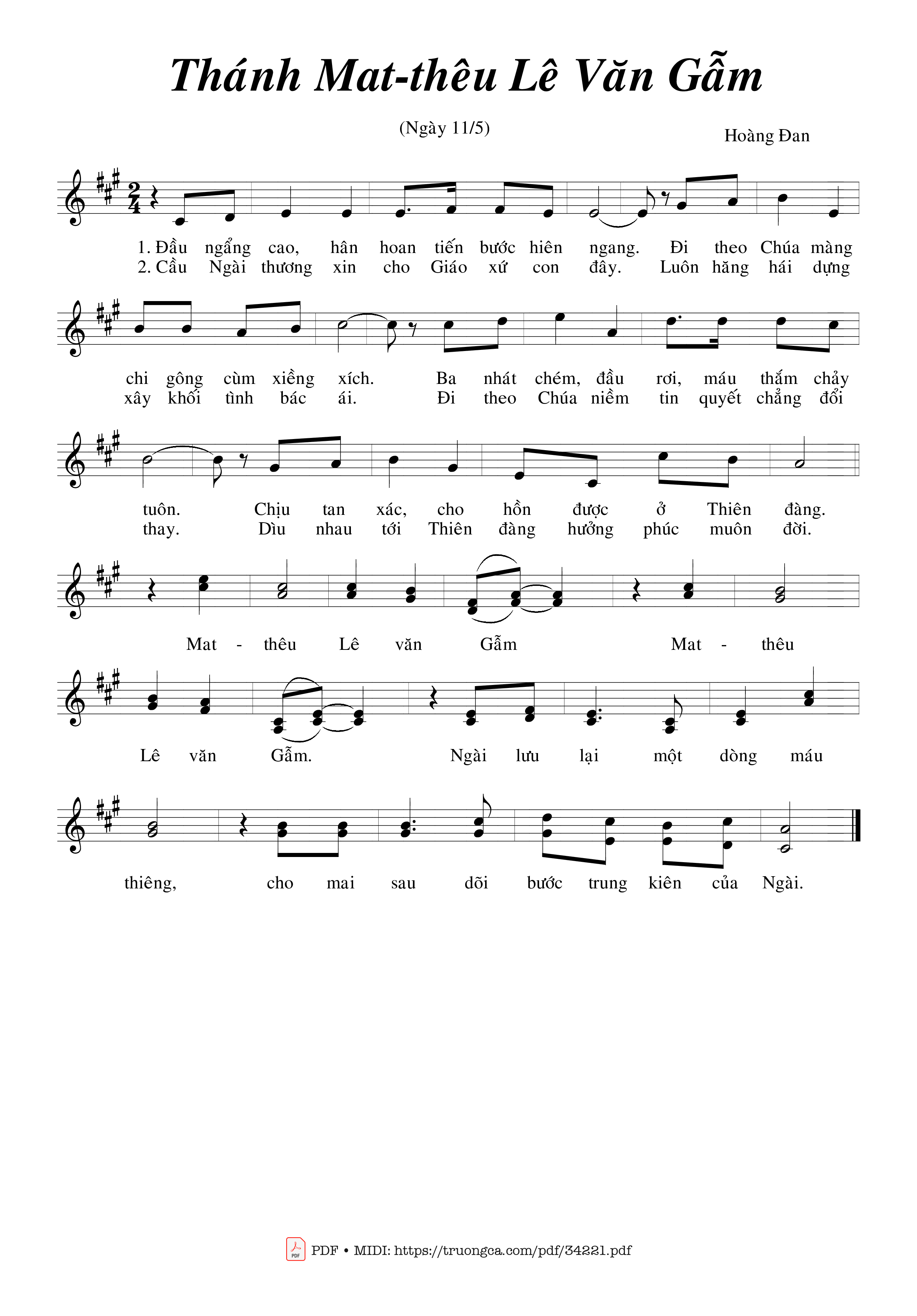 Sheet PDF of Thánh Matthêu Lê Văn Gẫm