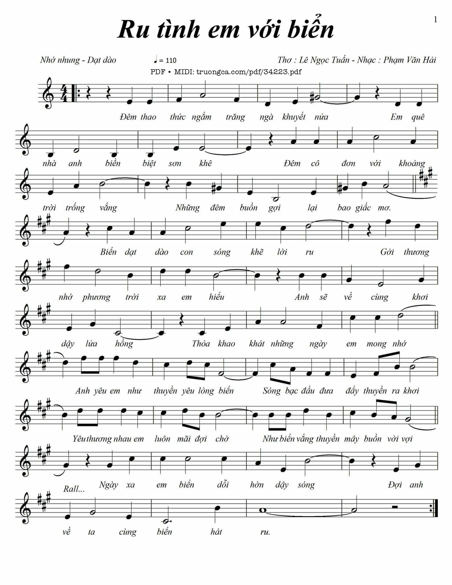 Sheet PDF of Ru tình em với biển
