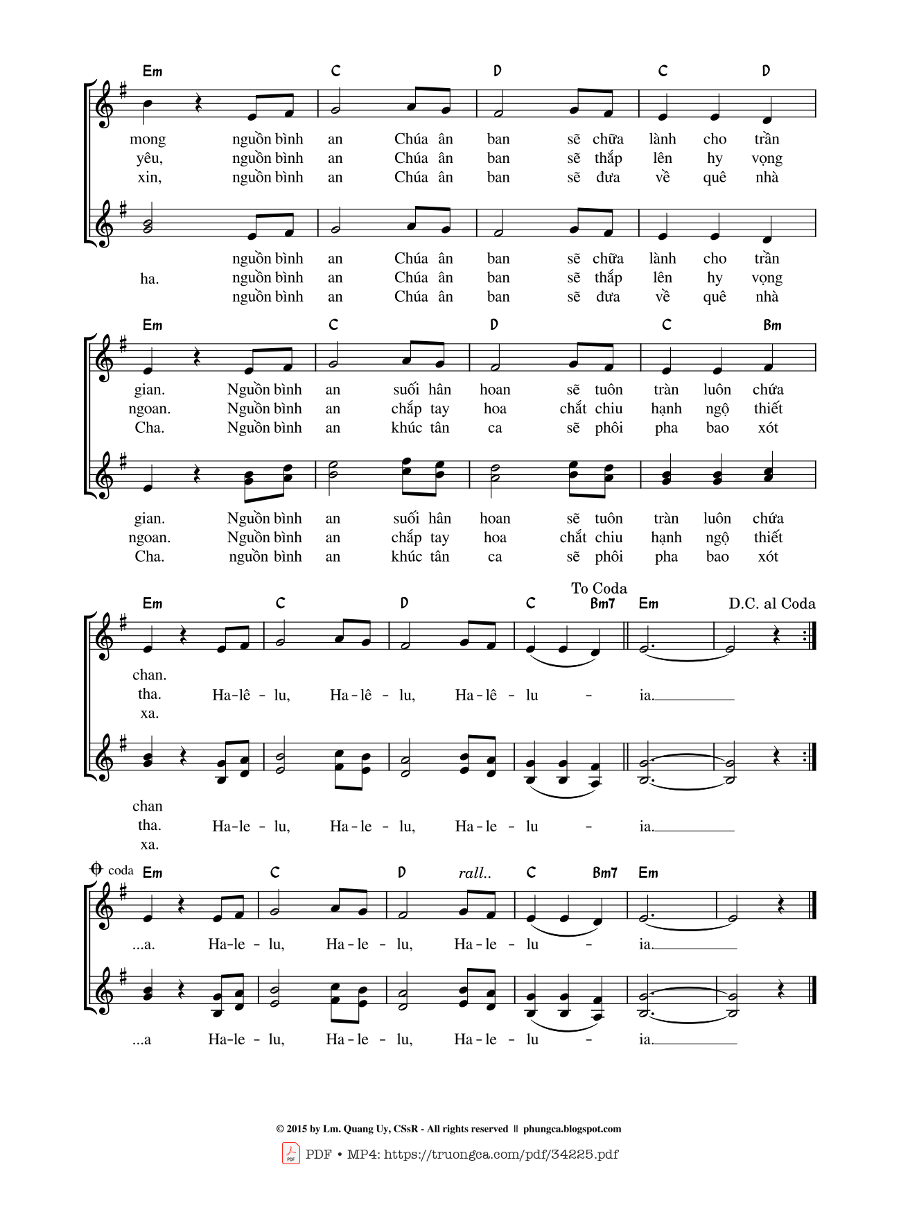 Page 2 of Sheet music PDF Bình An Chúa Ân Ban - Lm. Quang Uy