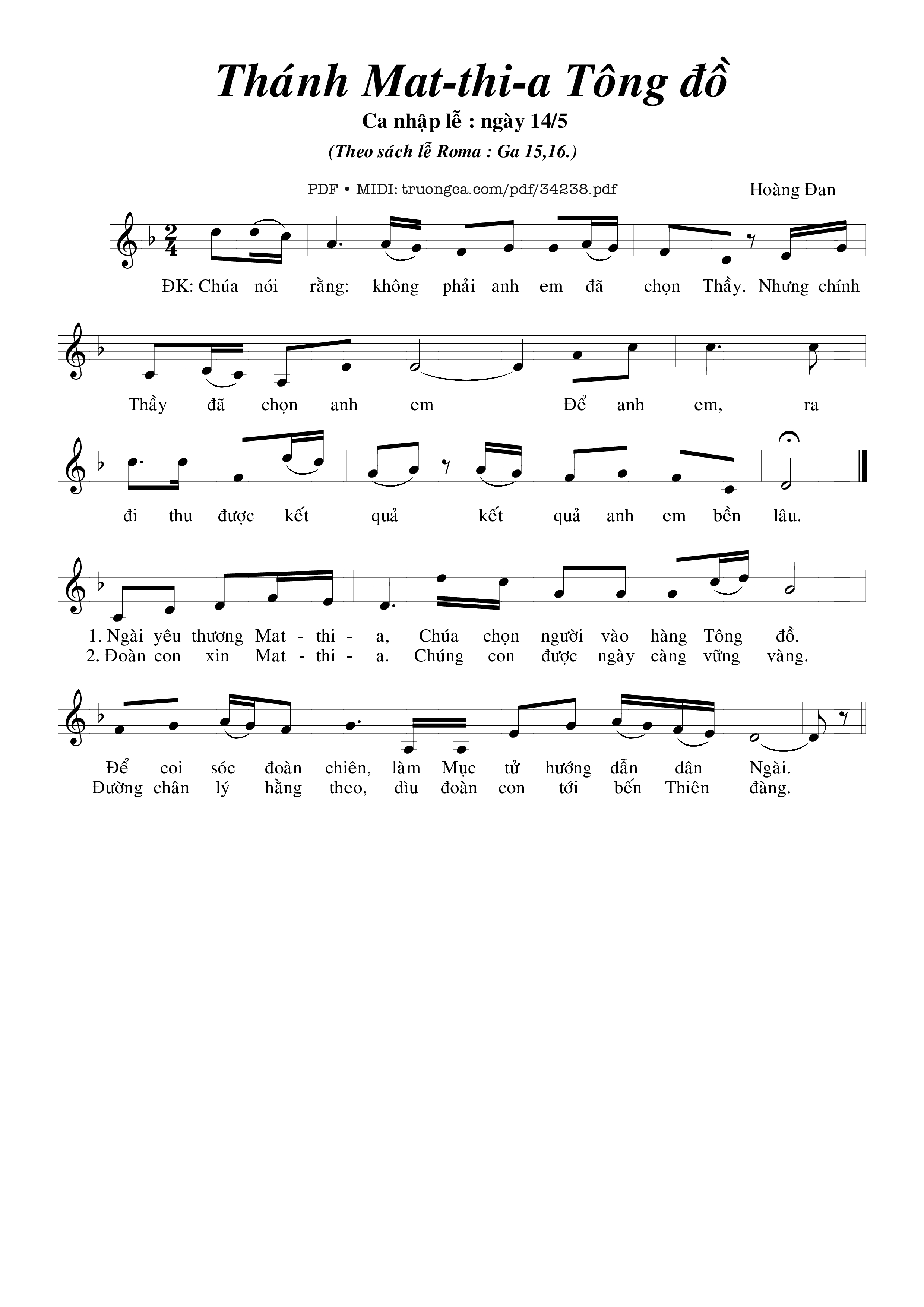 Page 1 of Sheet music PDF Thánh Matthia Tông Đồ - Hoàng Đan