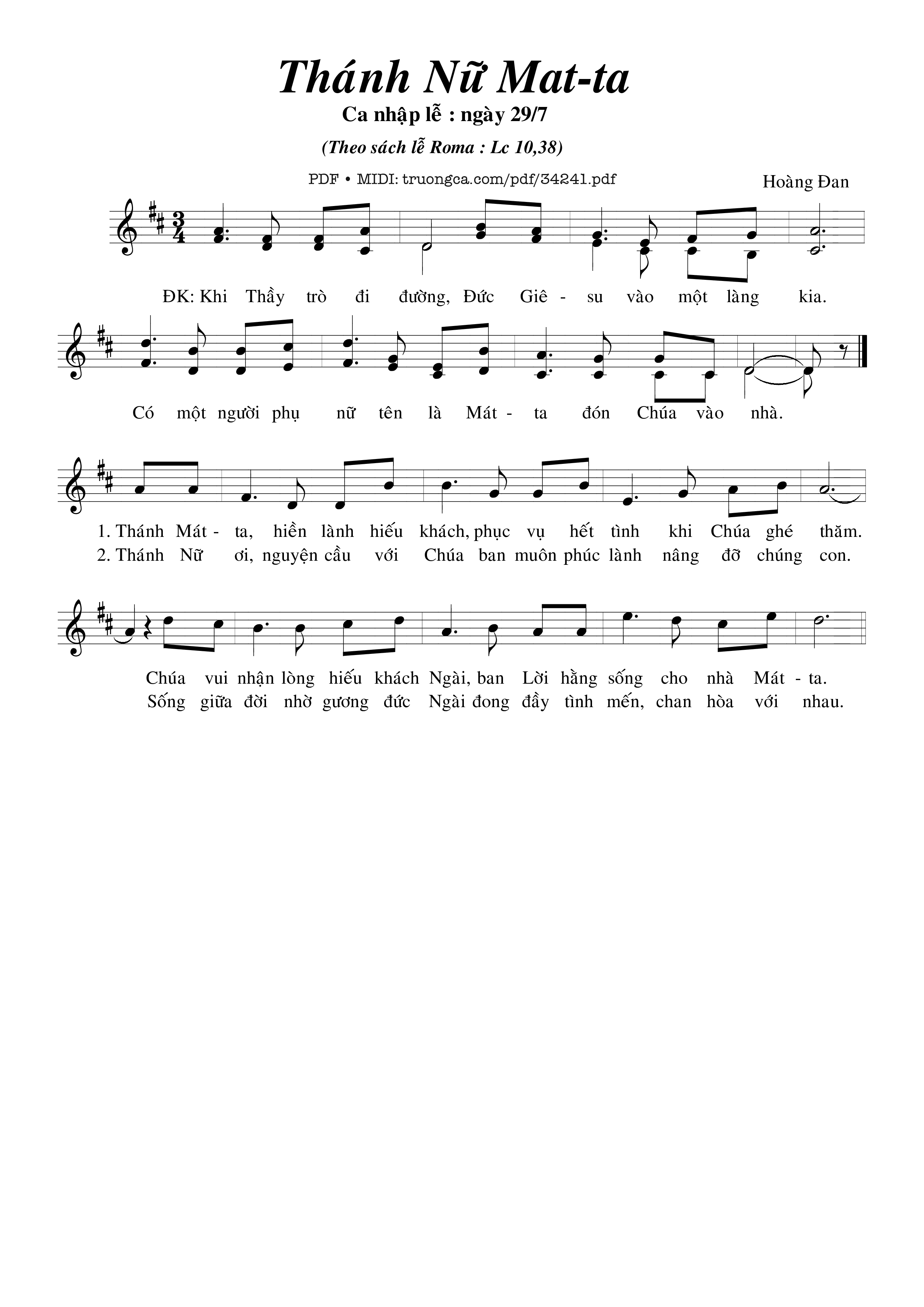 Page 1 of Sheet music PDF Thánh Nữ Matta - Hoàng Đan