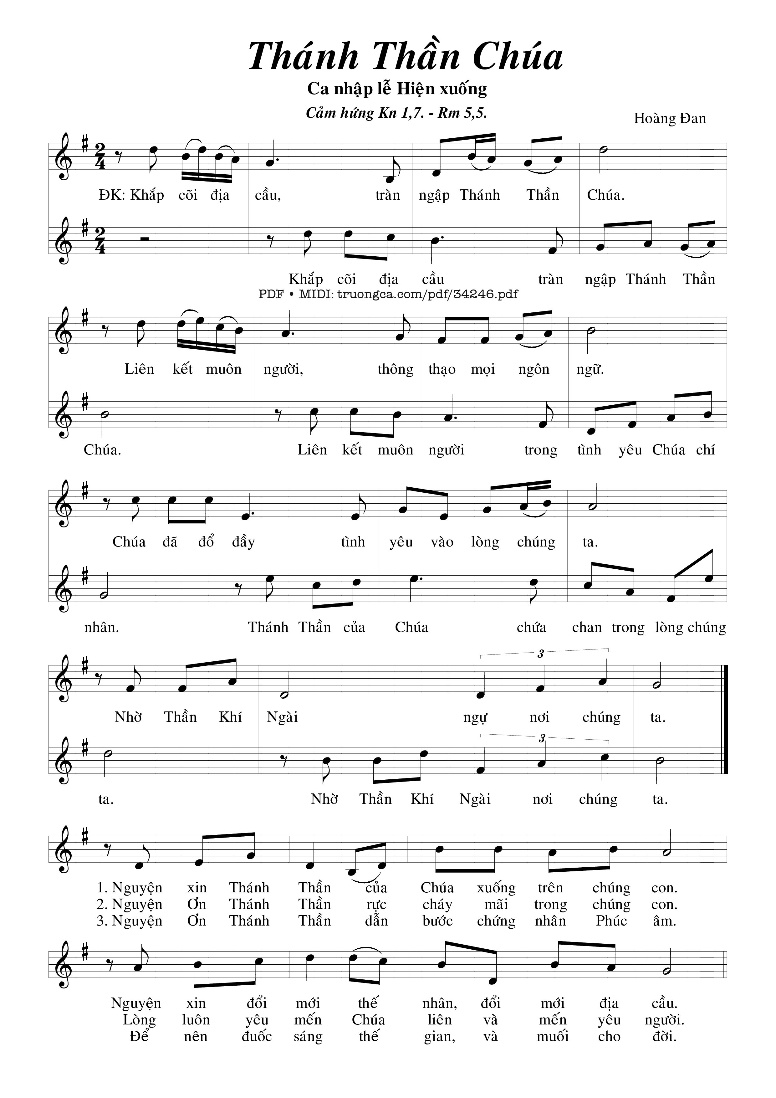 Page 1 of Sheet music PDF Thánh Thần Chúa - Hoàng Đan