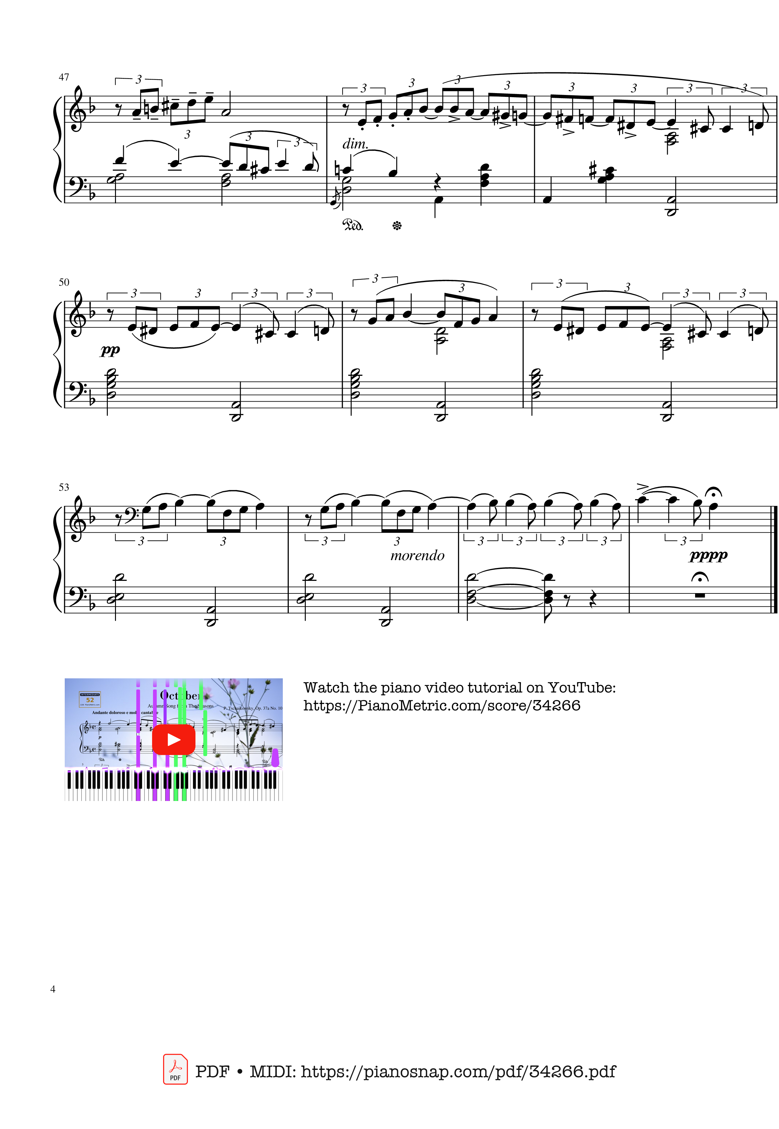 Page 4 of Sheet music PDF Tchaikovsky The Seasons, October, Autumn Song Piano - Pyotr Ilyich Tchaikovsky
