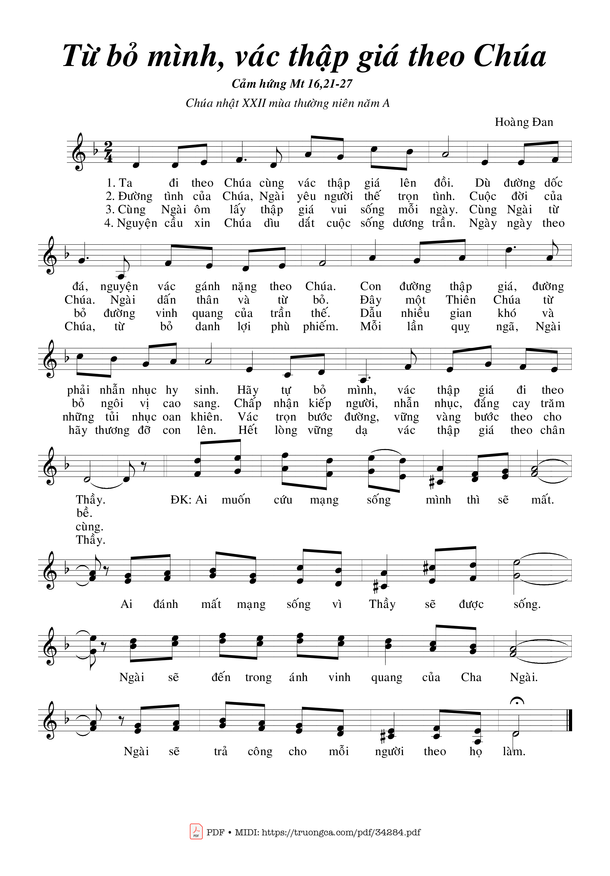 Sheet PDF of Từ Bỏ Mình Vác Thập Giá Theo Chúa