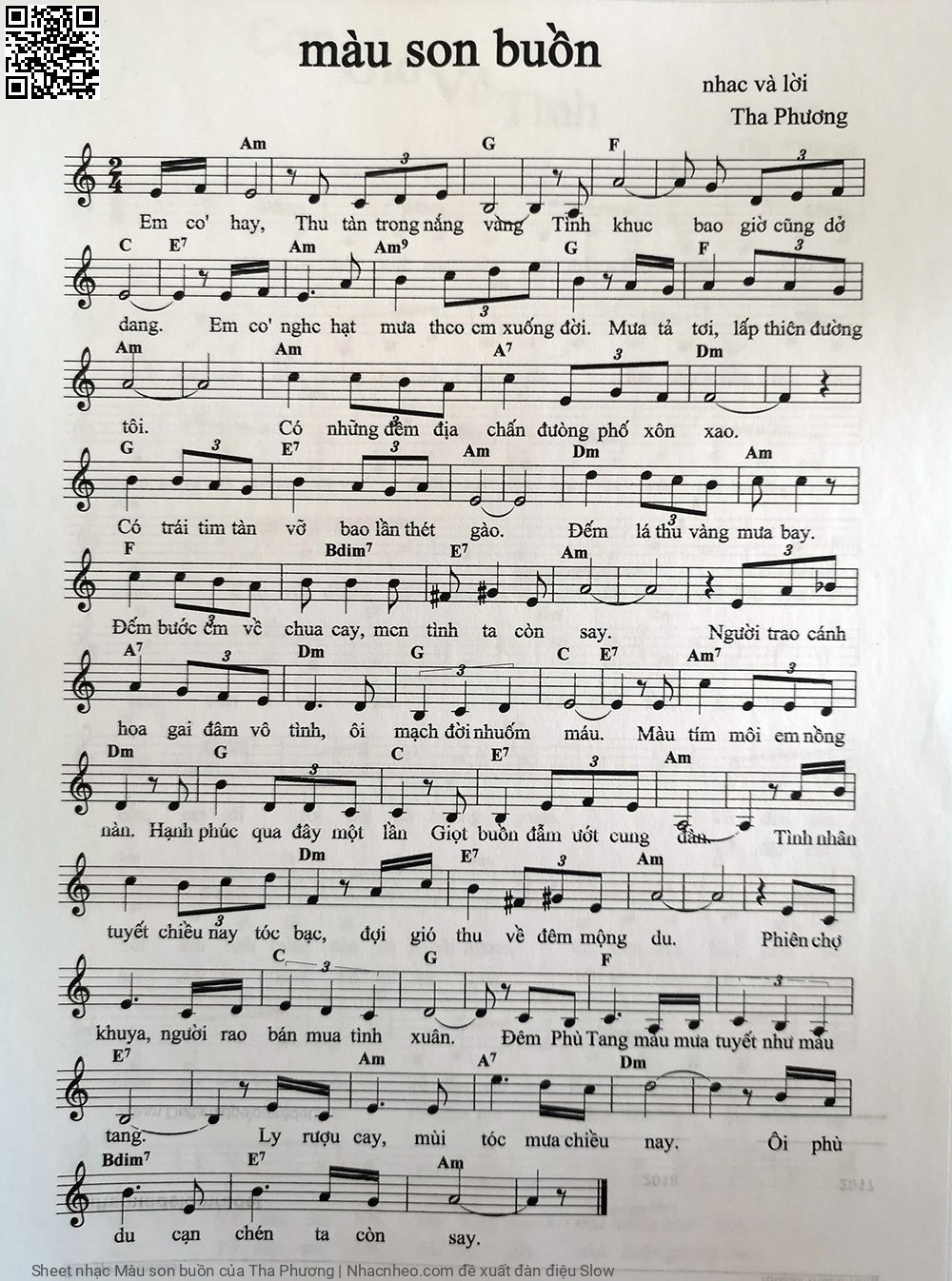 Page 1 of Sheet music PDF Màu son buồn - Tha Phương