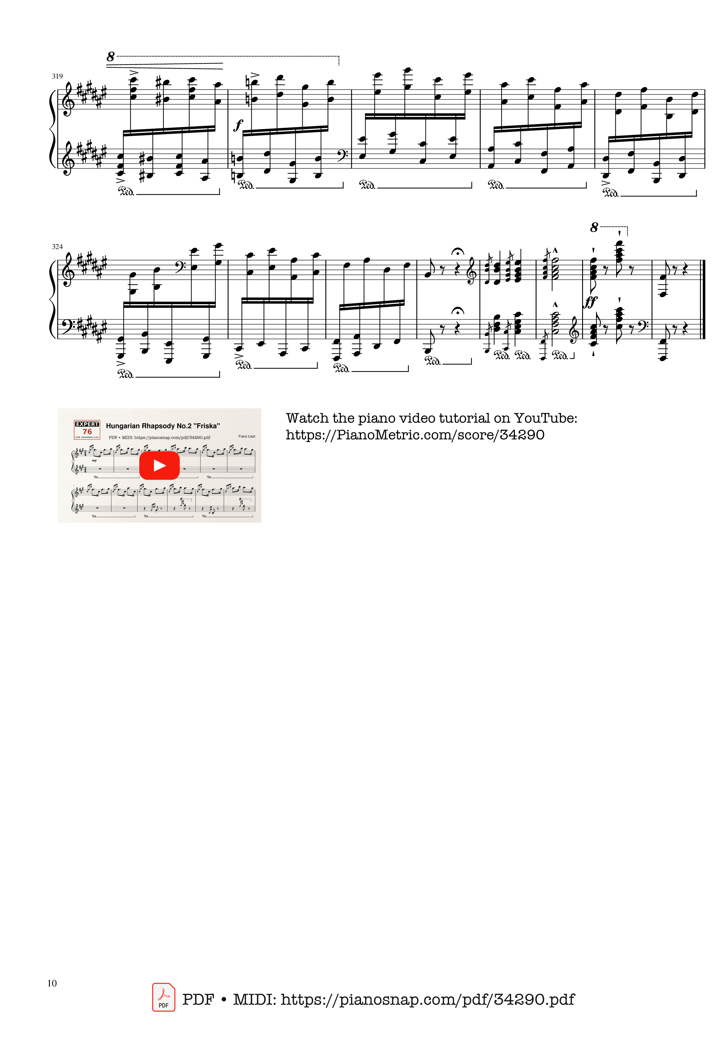 Page 10 of Sheet music PDF Piano Hungarian Rhapsody No. 2 Friska Piano - Franz Liszt