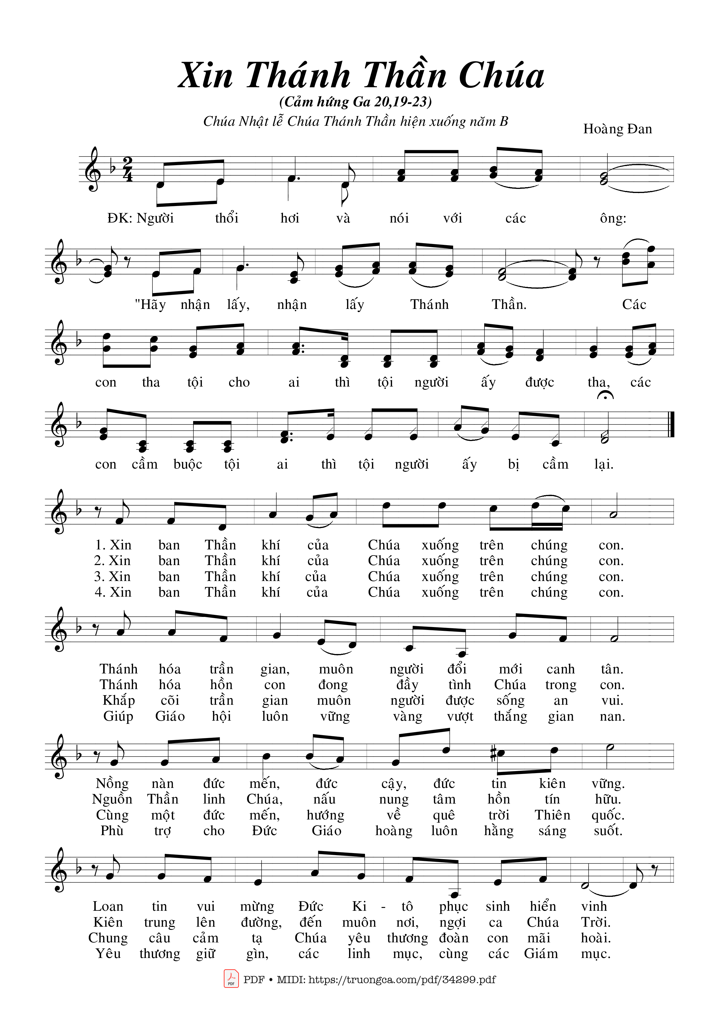 Sheet PDF of Xin Thánh Thần Chúa