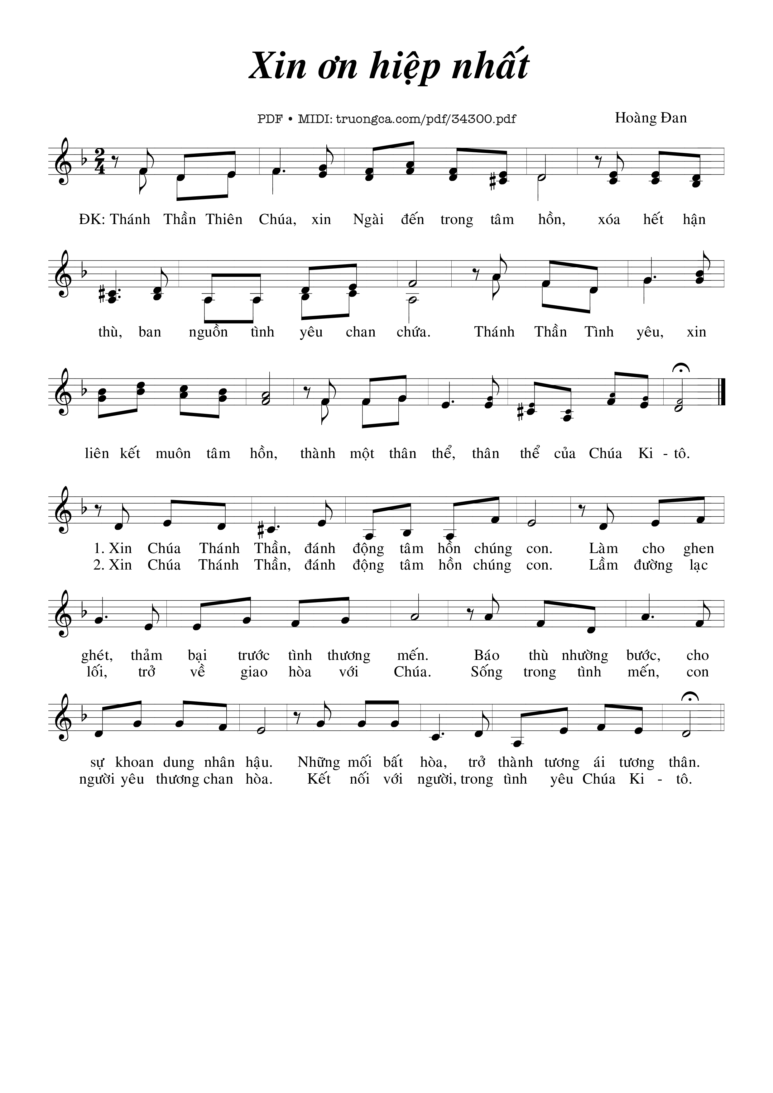 Sheet PDF of Xin Ơn Hiệp Nhất