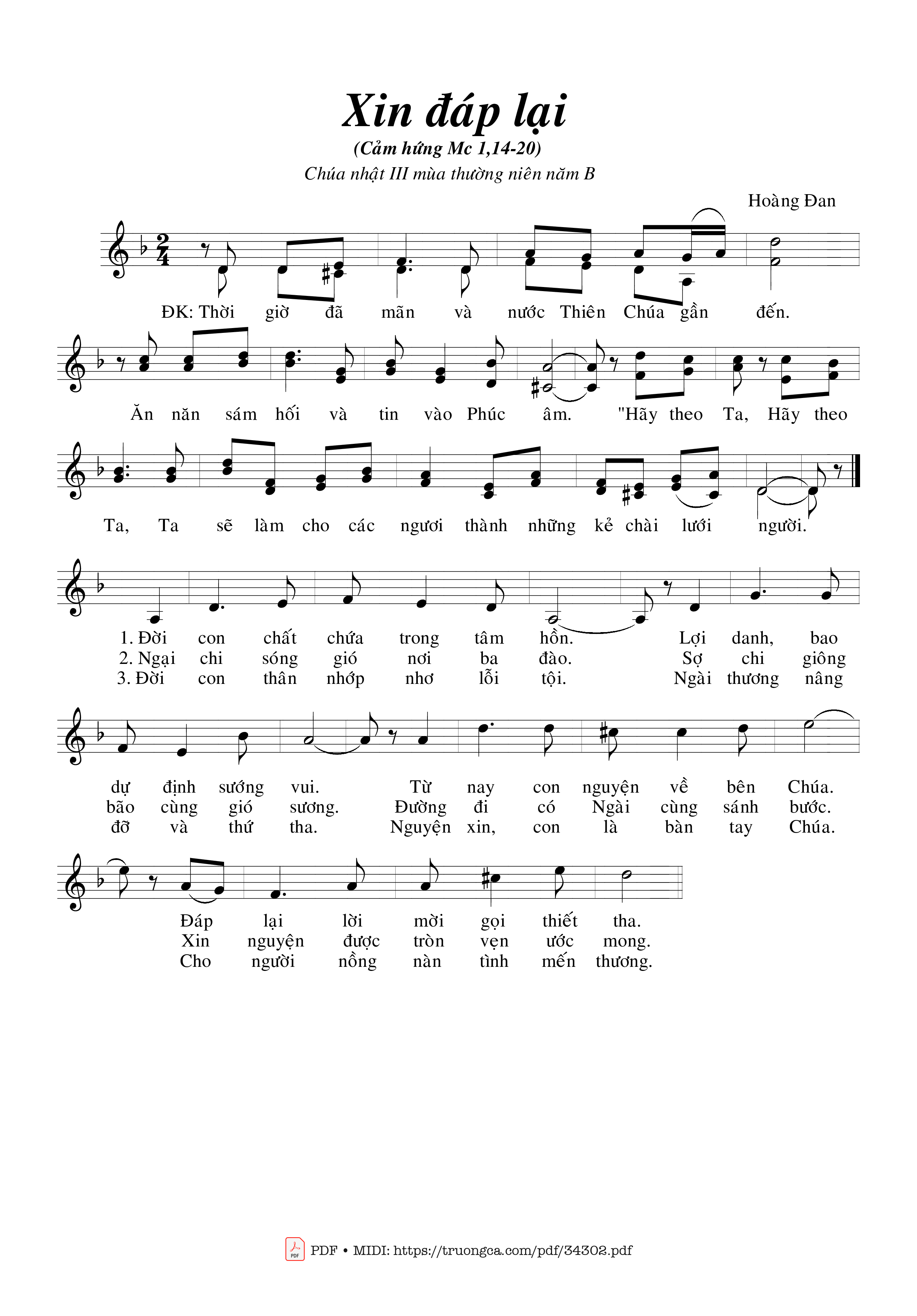 Sheet PDF of Xin Đáp Lại