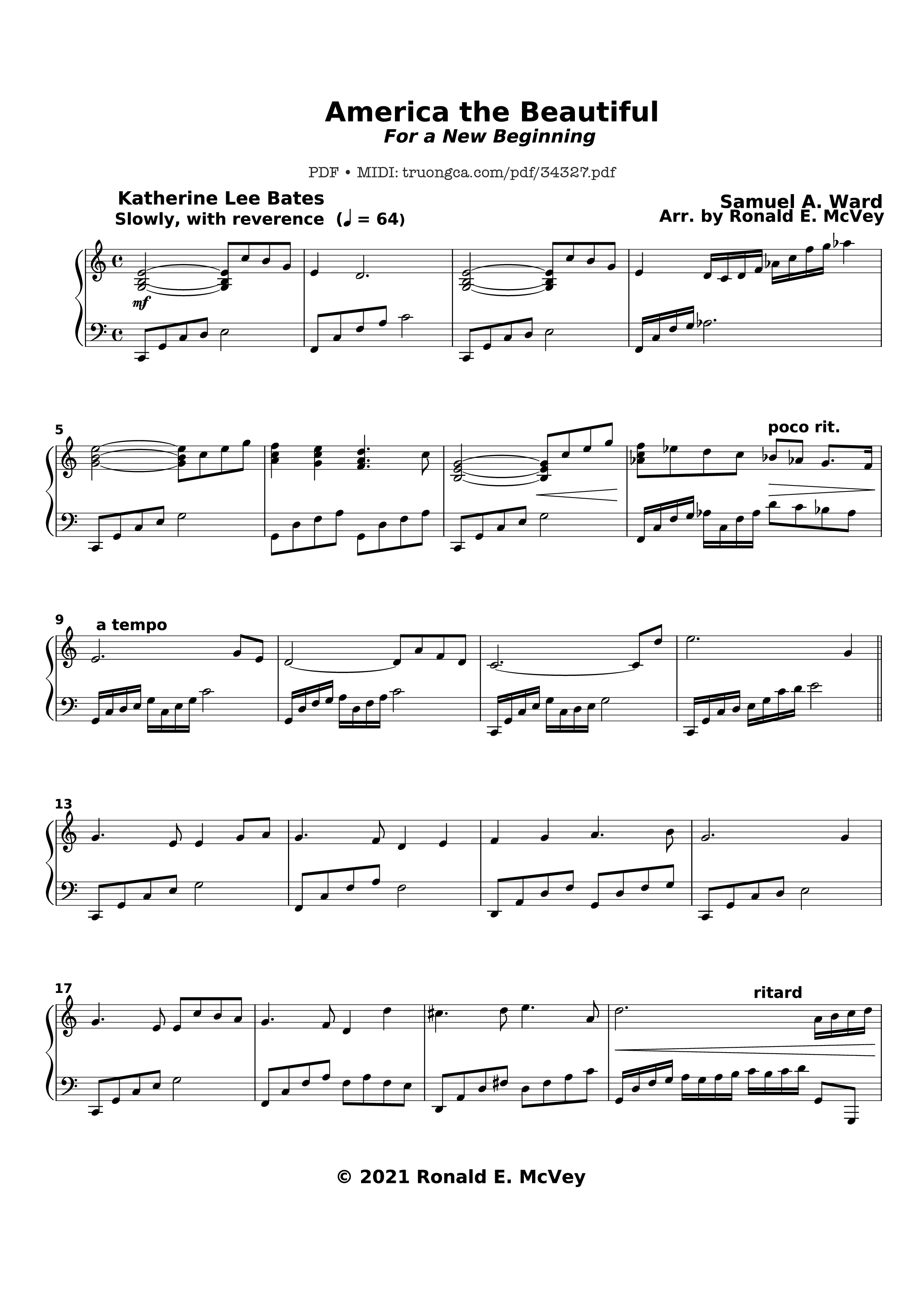 Sheet PDF of America the Beautiful Piano