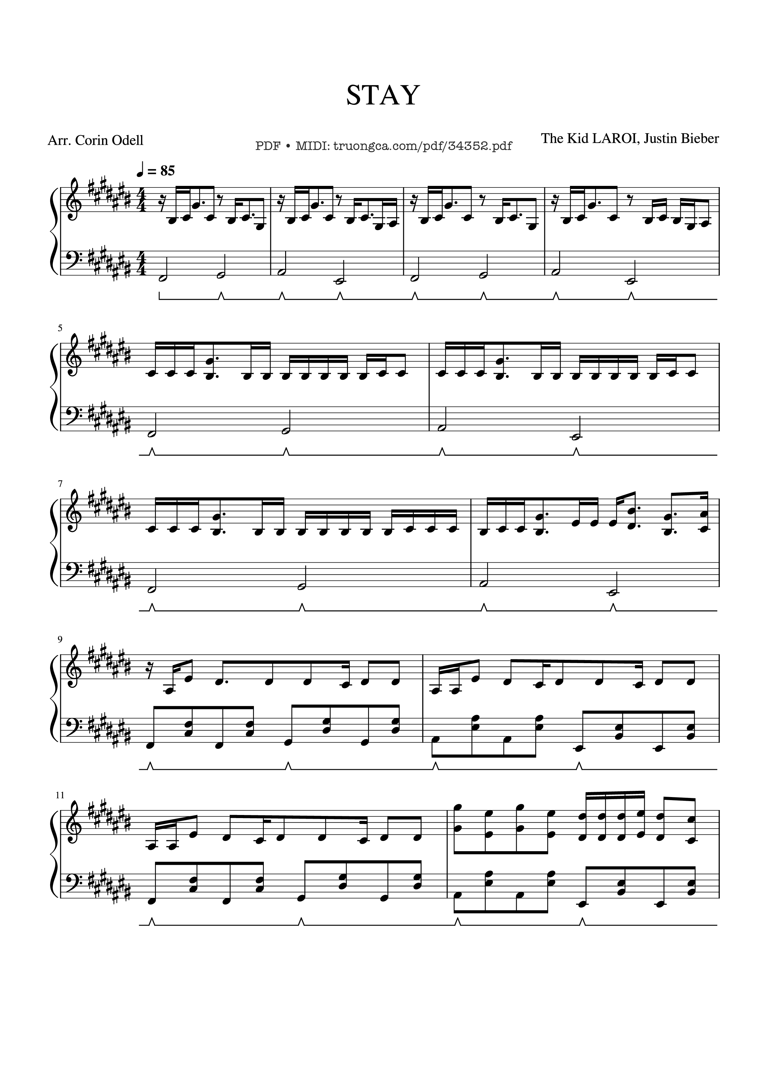 Page 1 of Sheet music PDF Stay - Justin Bieber Piano - The Kid LAROI, Justin Bieber