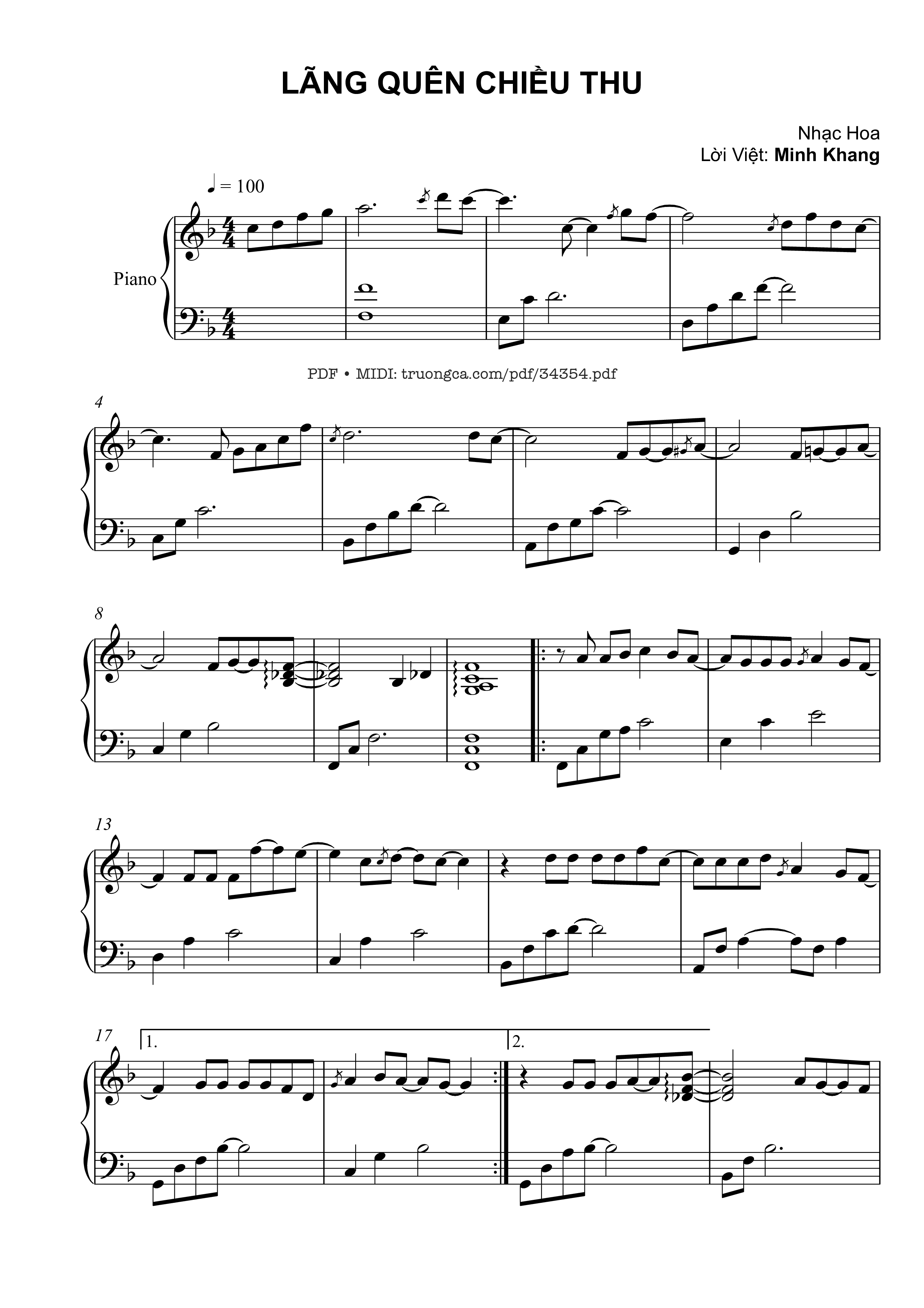 Sheet PDF of Lãng quên chiều thu Piano