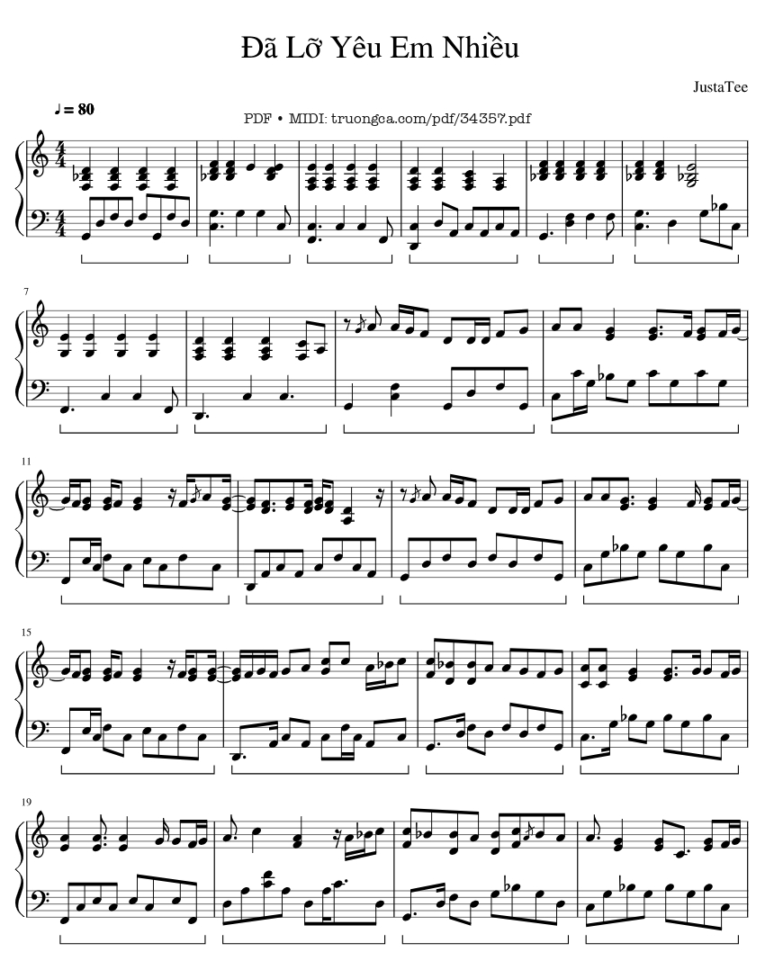 Page 1 of Sheet music PDF Đã lỡ yêu em nhiều - Justatee