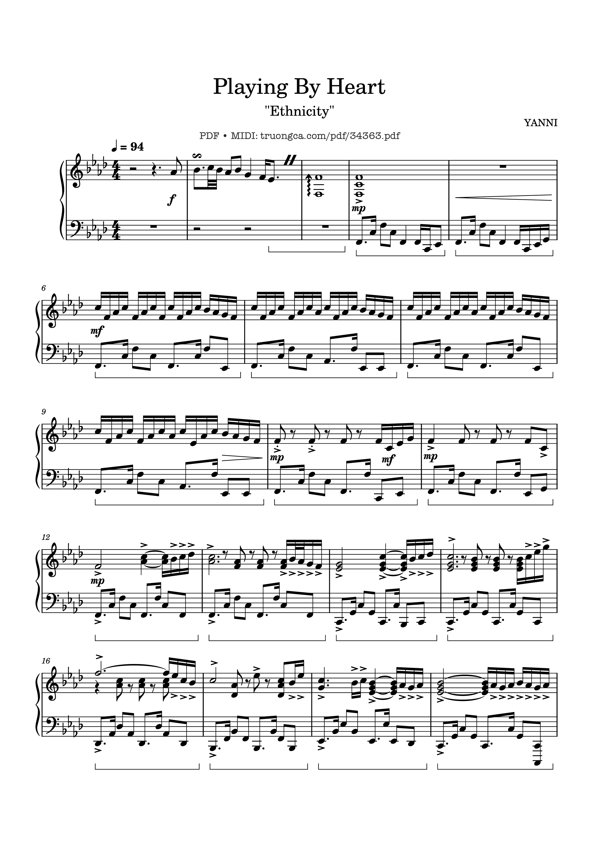 Page 1 of Sheet music PDF Piano Playing By Heart Piano - YANNI