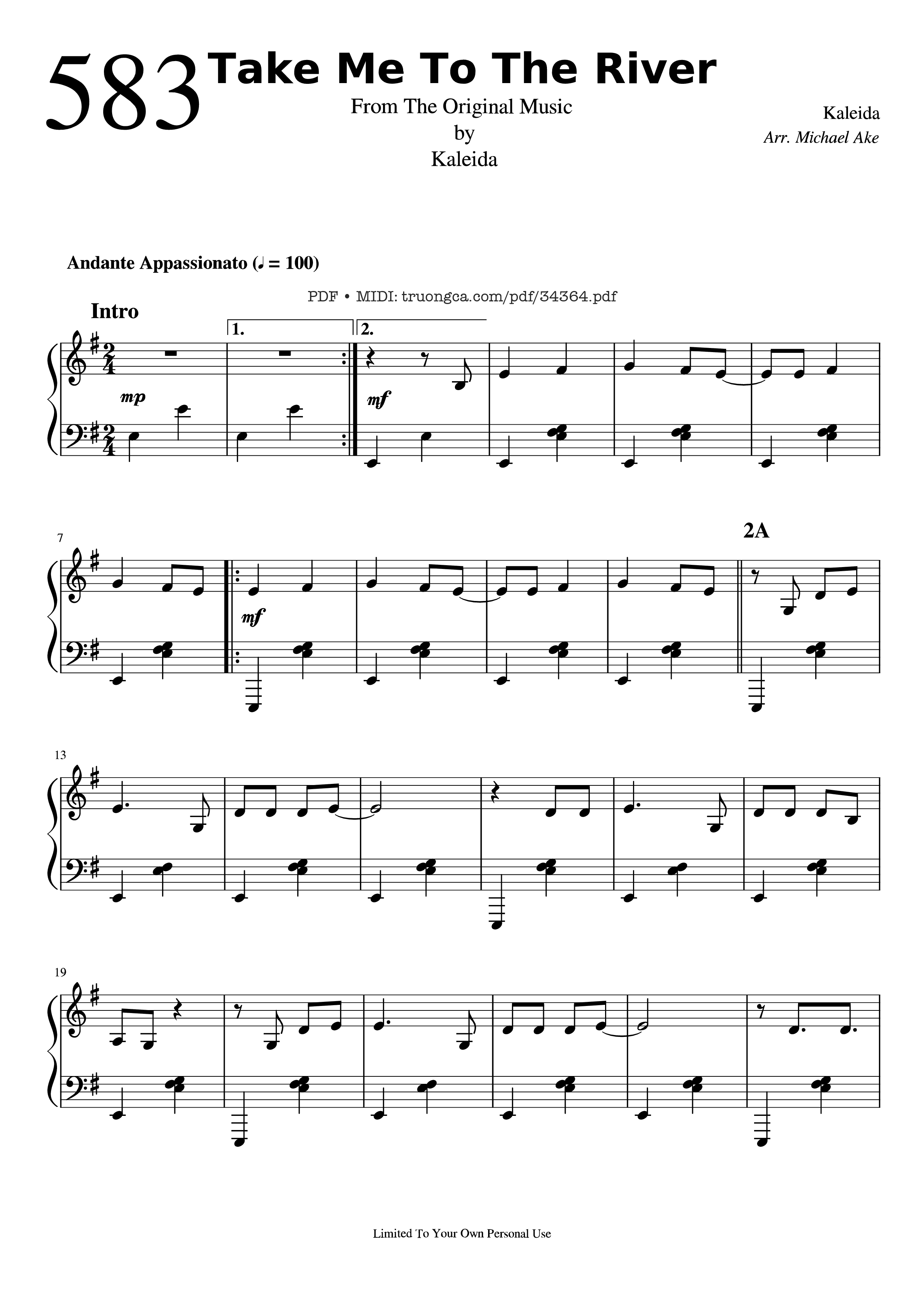Page 1 of Sheet music PDF Piano Take Me To The River Piano - Kaleida