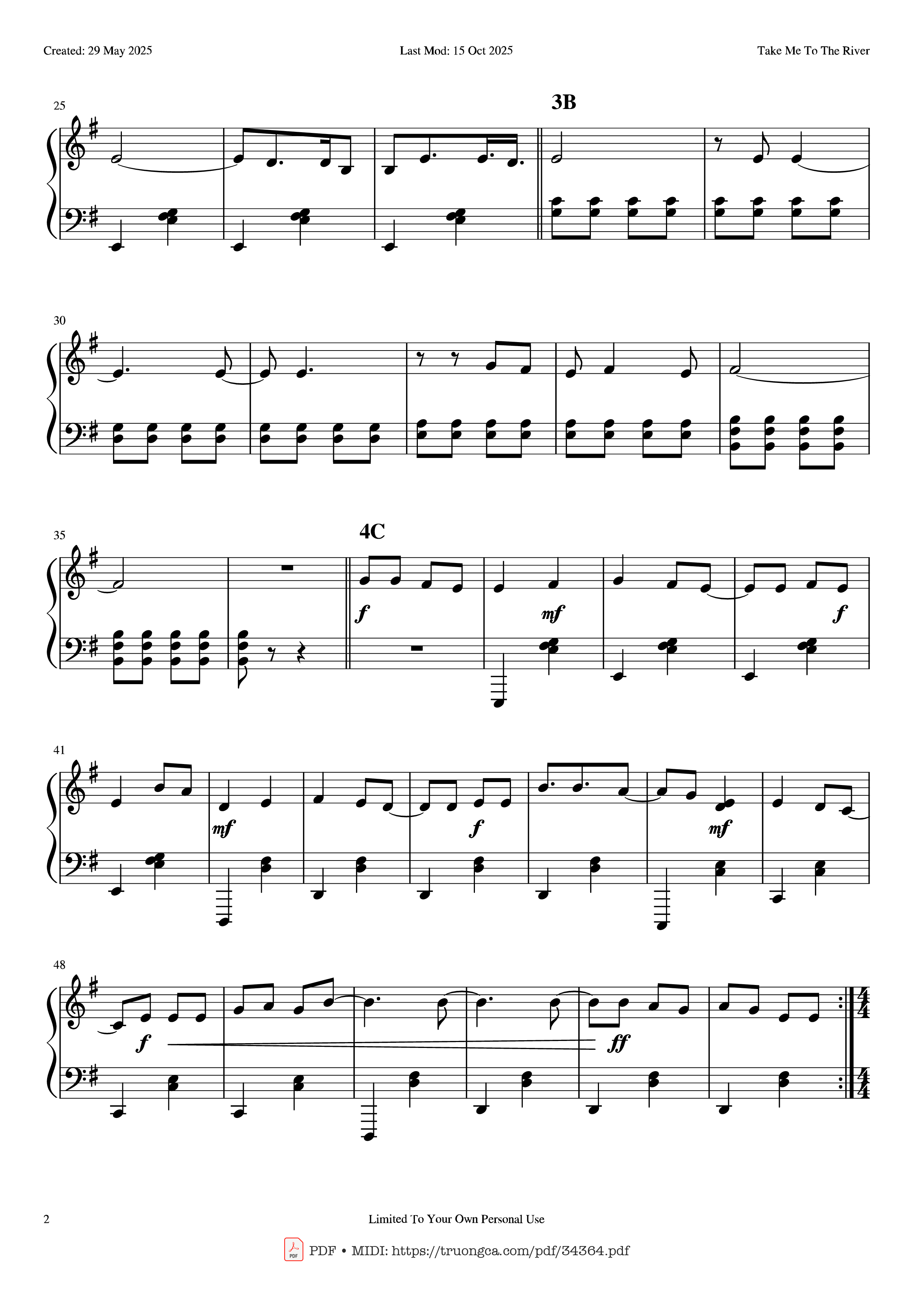 Page 2 of Sheet music PDF Piano Take Me To The River Piano - Kaleida