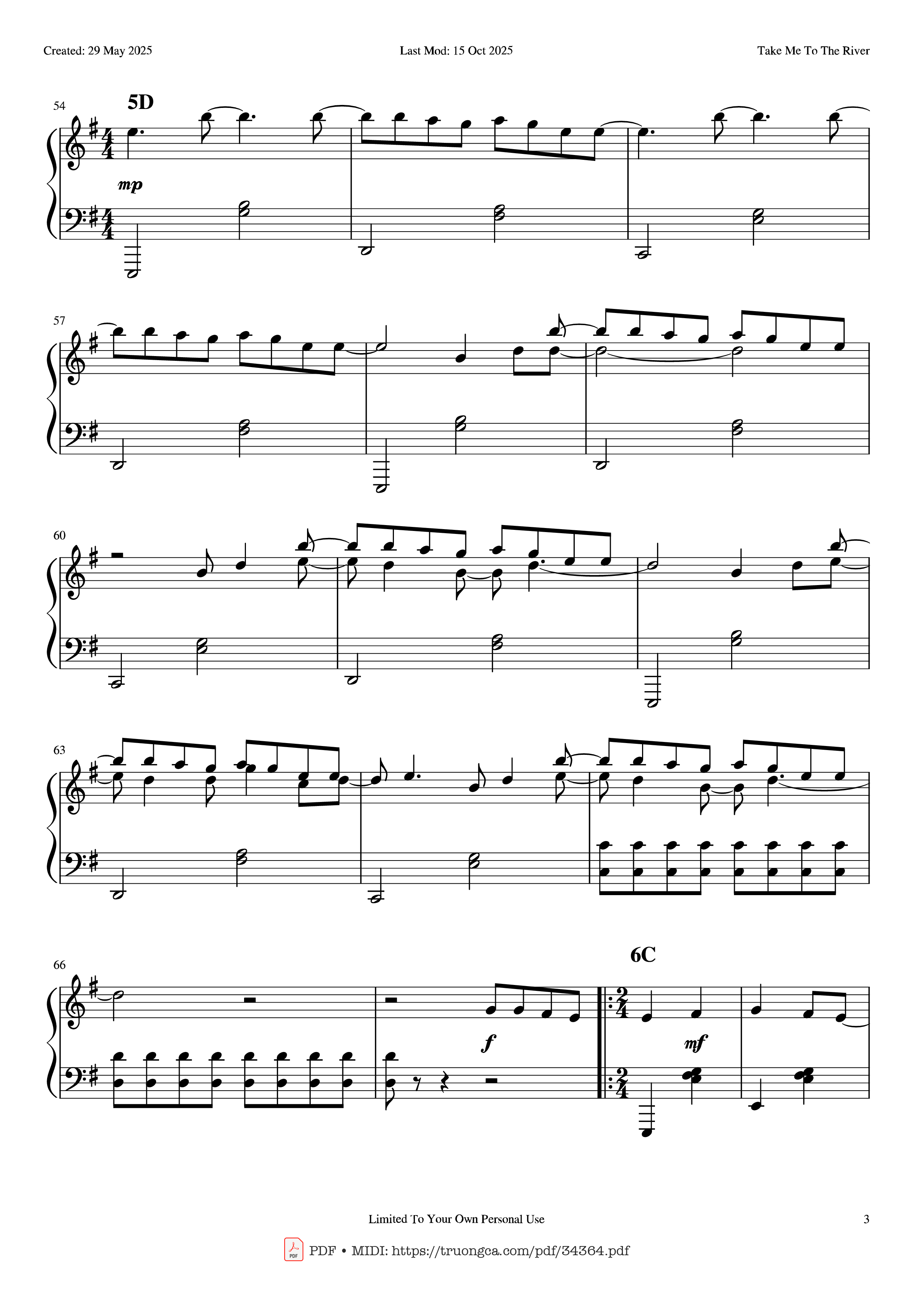 Page 3 of Sheet music PDF Piano Take Me To The River Piano - Kaleida