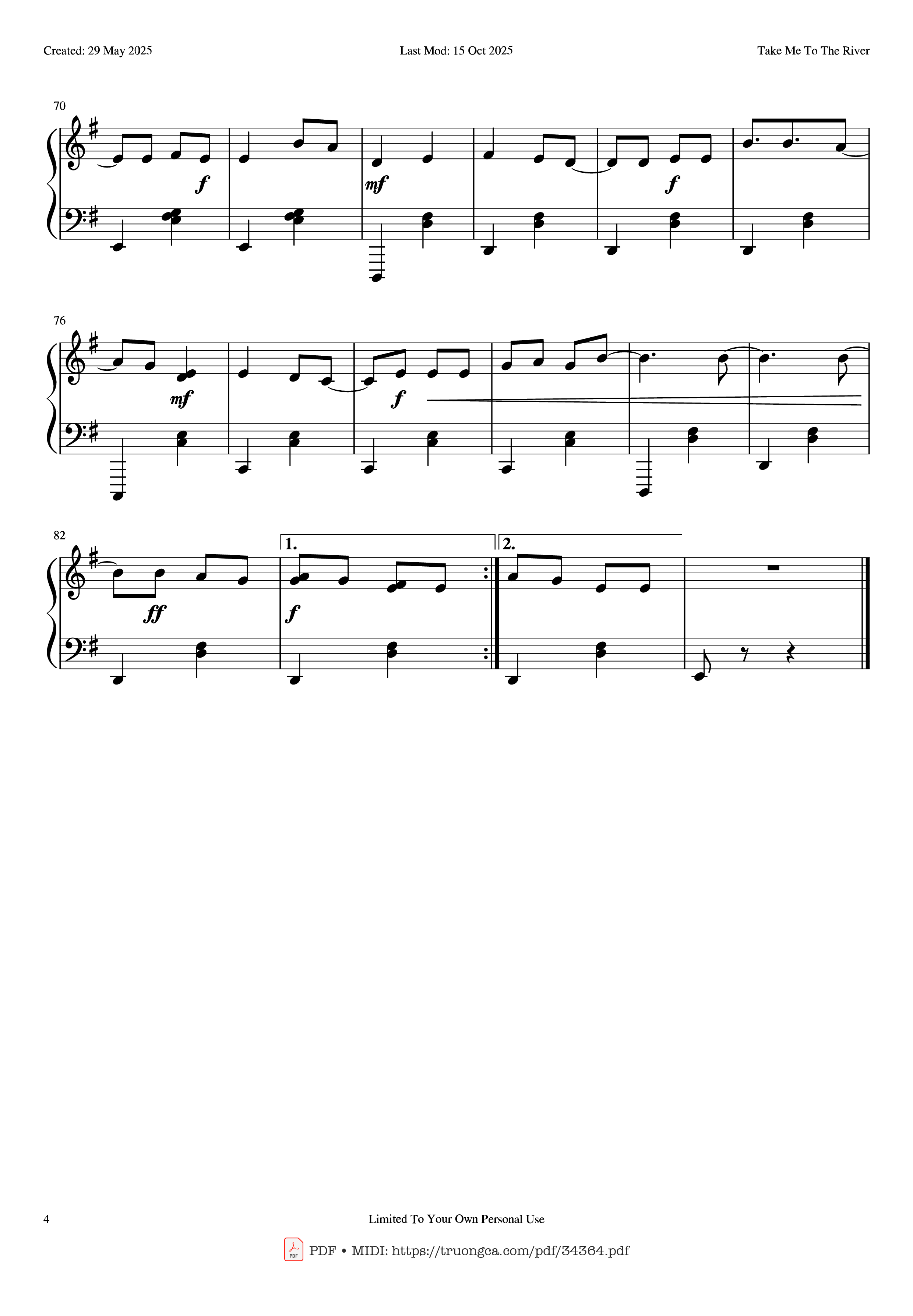 Page 4 of Sheet music PDF Piano Take Me To The River Piano - Kaleida