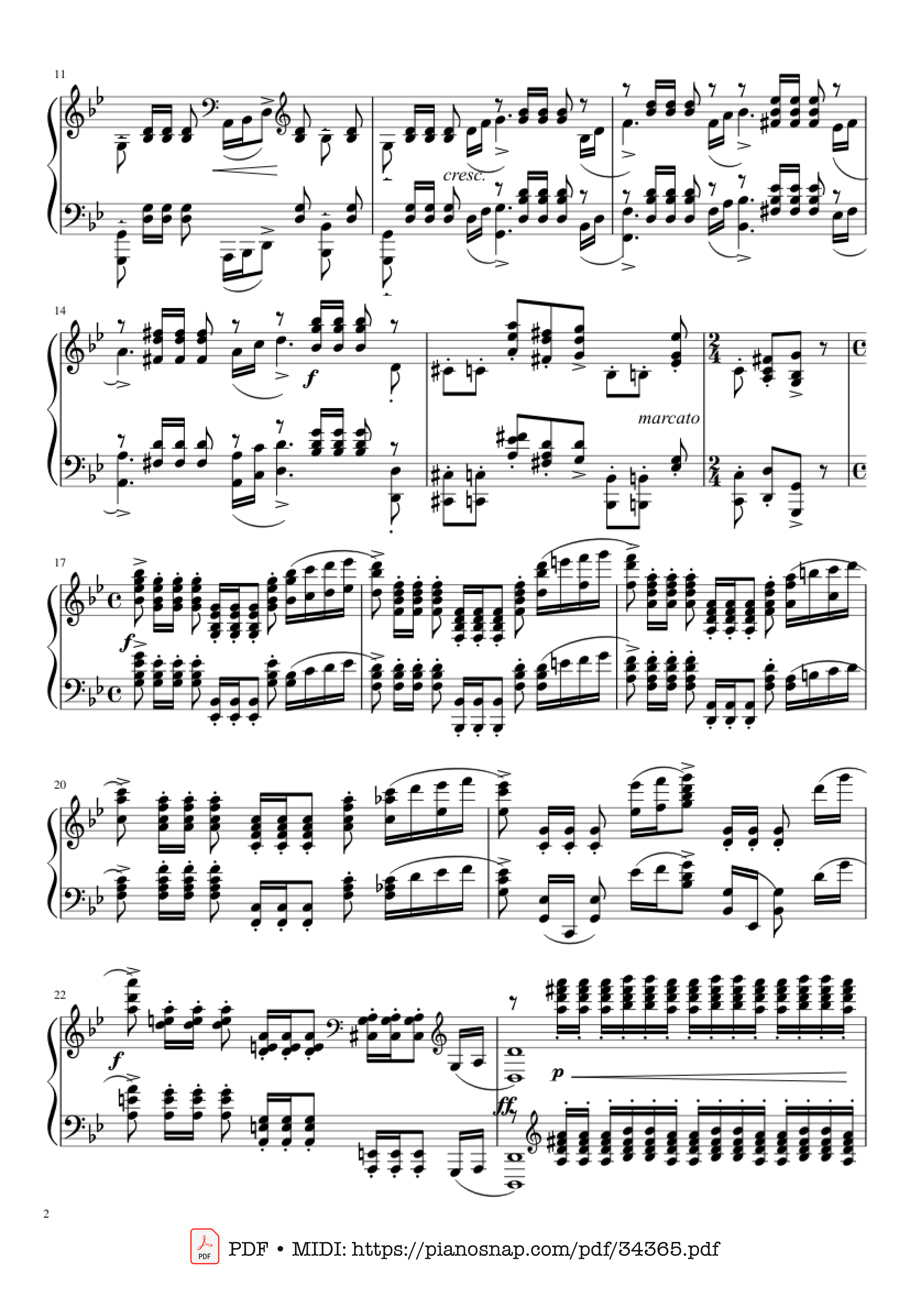 Page 2 of Sheet music PDF Piano Prélude in G Minor Piano - Sergei Vasilievich Rachmaninoff (1873 - 1943