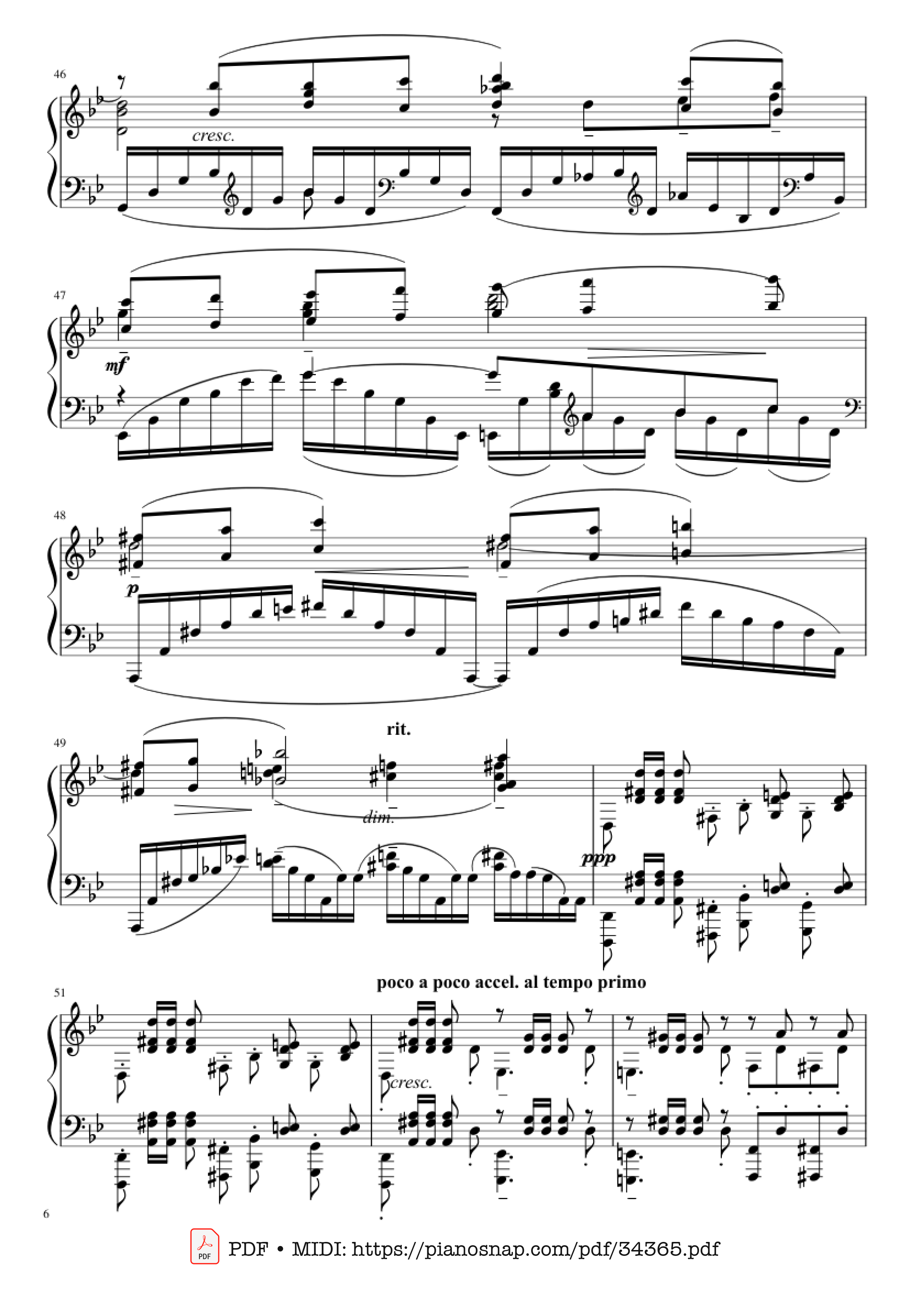 Page 6 of Sheet music PDF Piano Prélude in G Minor Piano - Sergei Vasilievich Rachmaninoff (1873 - 1943